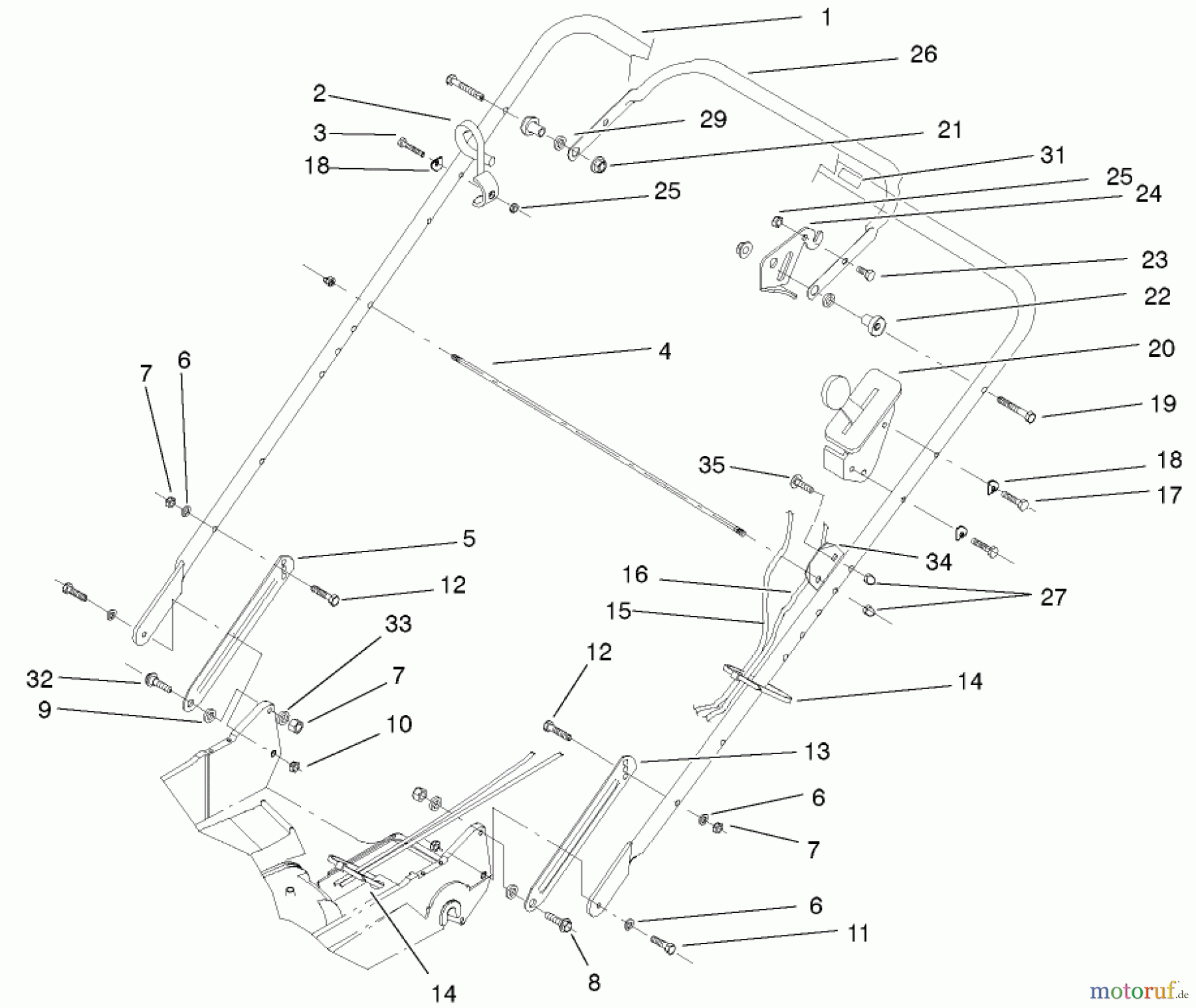  Toro Neu Mowers, Walk-Behind Seite 2 22170 - Toro Recycler Mower, 2001 (210000001-210999999) HANDLE AND CONTROLS ASSEMBLY