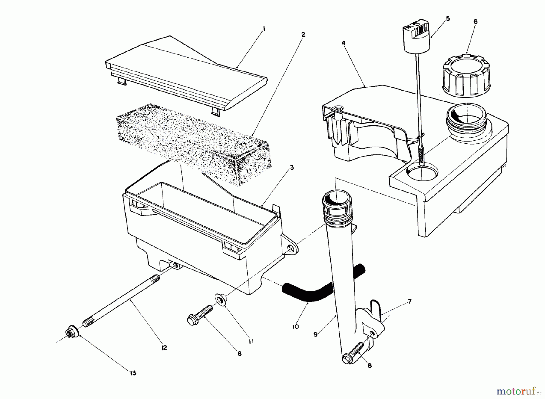  Toro Neu Mowers, Walk-Behind Seite 2 26620BF - Toro Lawnmower, 1991 (1000001-1999999) AIR CLEANER & FUEL TANK ASSEMBLY (ENGINE NO. VML0-7)