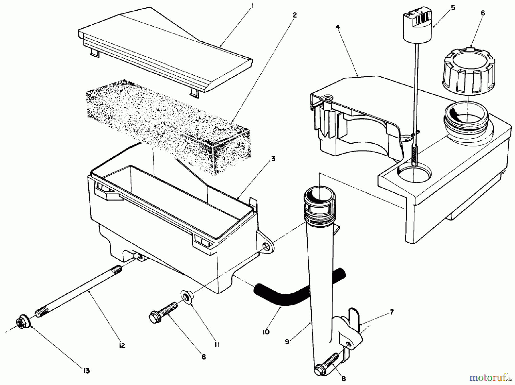  Toro Neu Mowers, Walk-Behind Seite 2 26621 - Toro Lawnmower, 1990 (0000001-0999999) AIR CLEANER & FUEL TANK ASSEMBLY (ENGINE MODEL NO. VMK9-2)