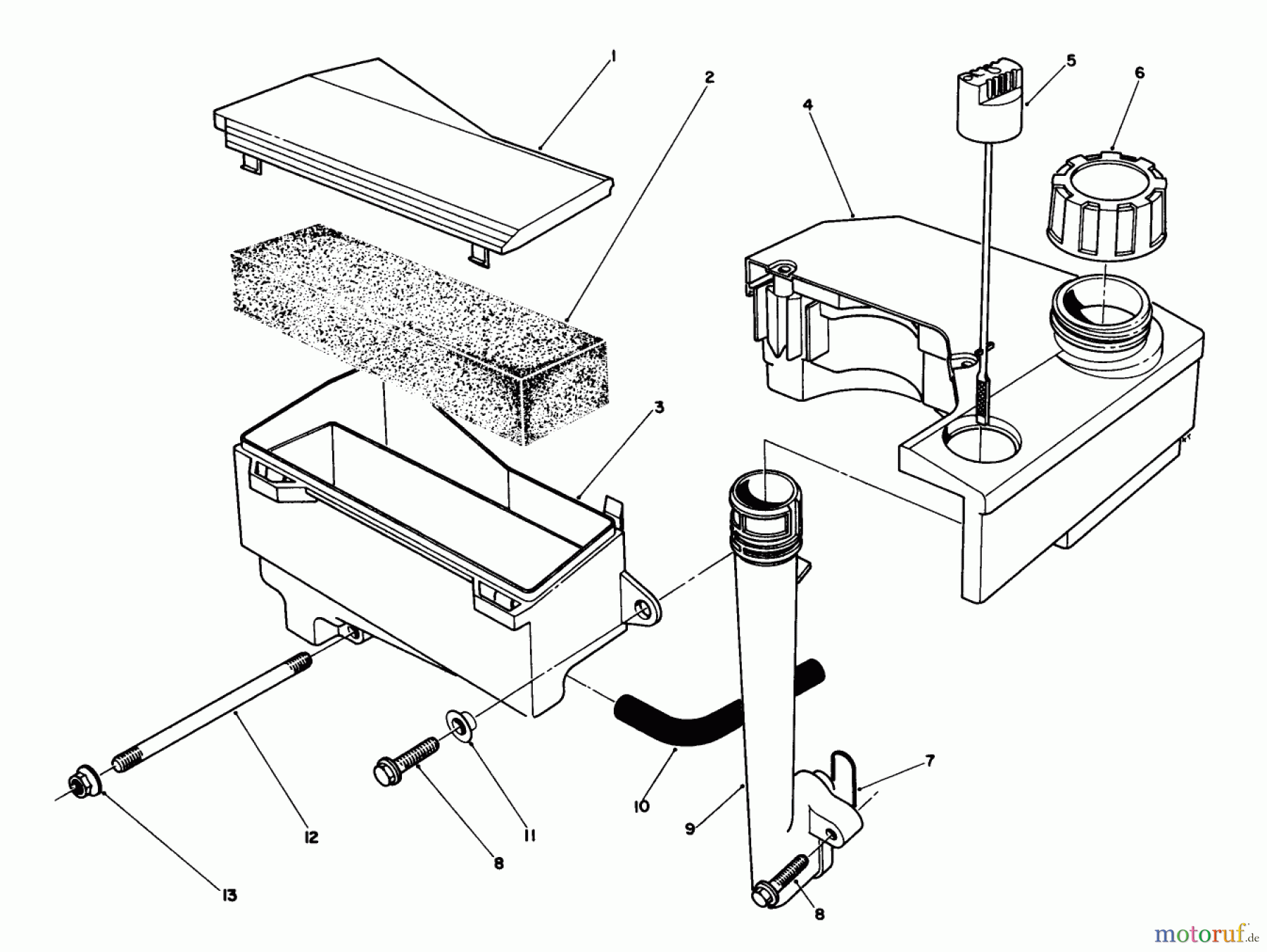  Toro Neu Mowers, Walk-Behind Seite 2 26624 - Toro Lawnmower, 1989 (9000001-9999999) AIR CLEANER & FUEL TANK ASSEMBLY (ENGINE MODEL NO. VMG6, VMH7 & VMJ8)