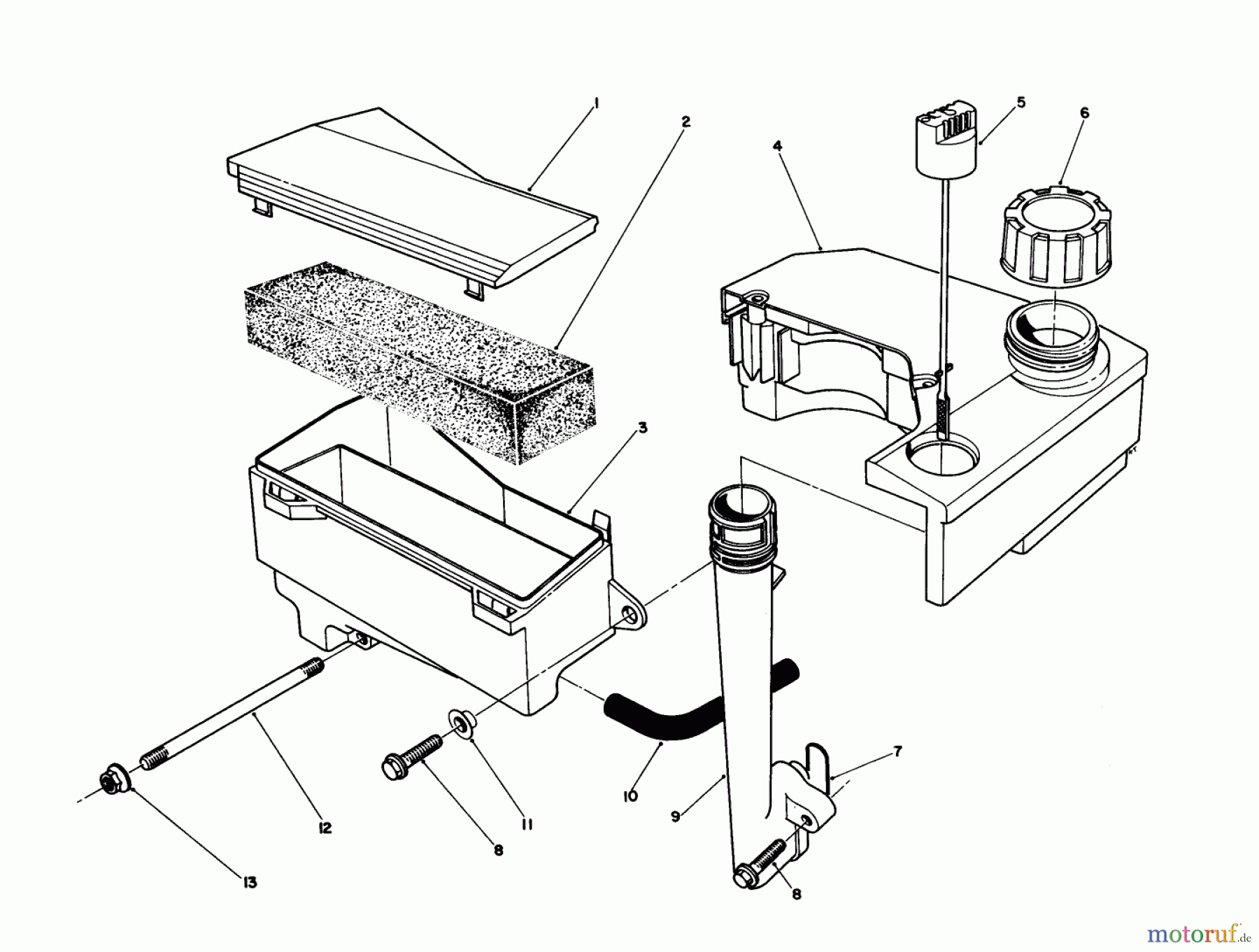  Toro Neu Mowers, Walk-Behind Seite 2 26624 - Toro Lawnmower, 1990 (0000001-0001101) AIR CLEANER & FUEL TANK ASSEMBLY (ENGINE MODEL NO. VMJ8)
