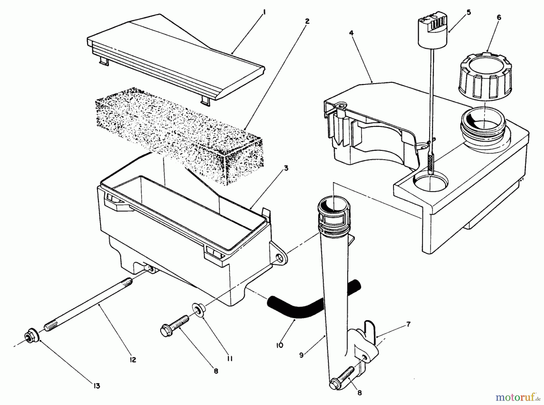  Toro Neu Mowers, Walk-Behind Seite 2 26626 - Toro Lawnmower, 1991 (1000001-1999999) AIR CLEANER & FUEL TANK ASSEMBLY (ENGINE MODEL NO. VML0-3)