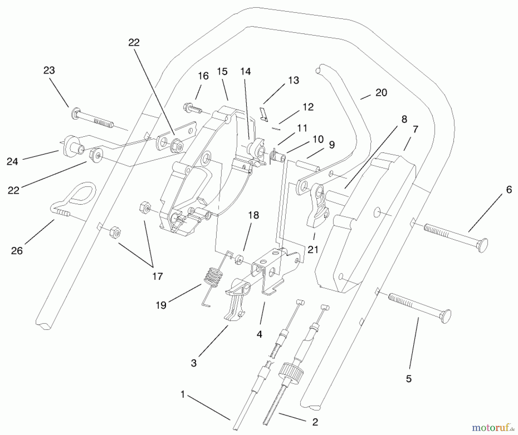  Toro Neu Mowers, Walk-Behind Seite 2 26638 - Toro Lawnmower, 1999 (9900001-9999999) HANDLE CONTROL ASSEMBLY