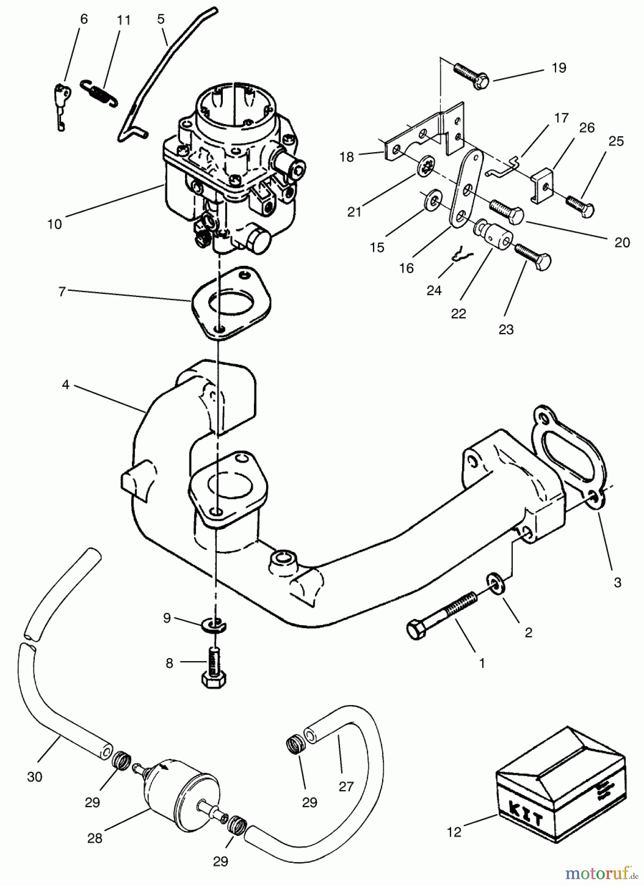  Toro Neu Mowers, Zero-Turn 74101 (620-Z) - Toro 620-Z Tractor, 1993 (390001-399999) CARBURETOR & INTAKE MANIFOLD ASSEMBLY