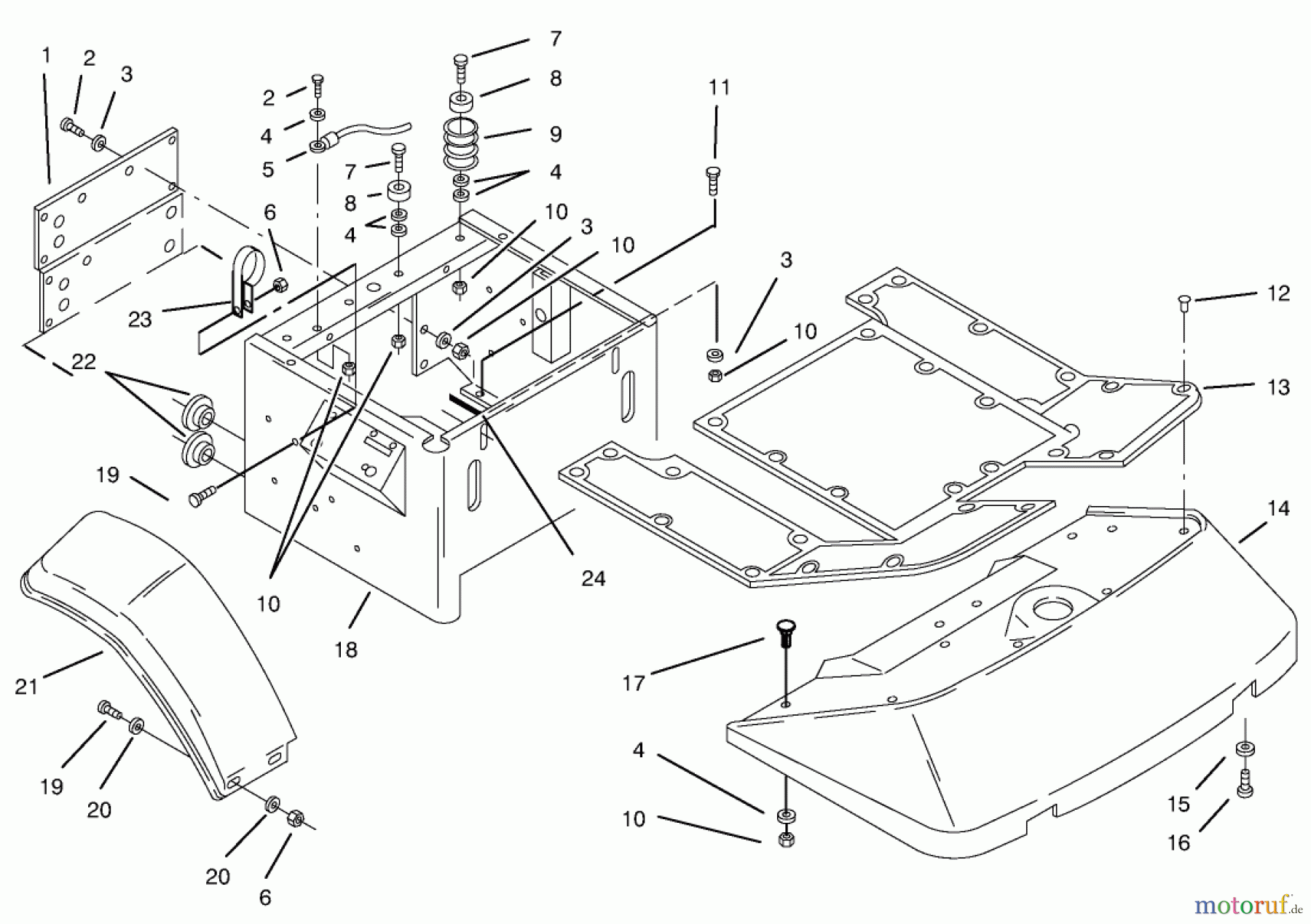  Toro Neu Mowers, Zero-Turn 74101 (620-Z) - Toro 620-Z Tractor, 1994 (490001-499999) FENDERS & FLOOR PAN ASSEMBLY