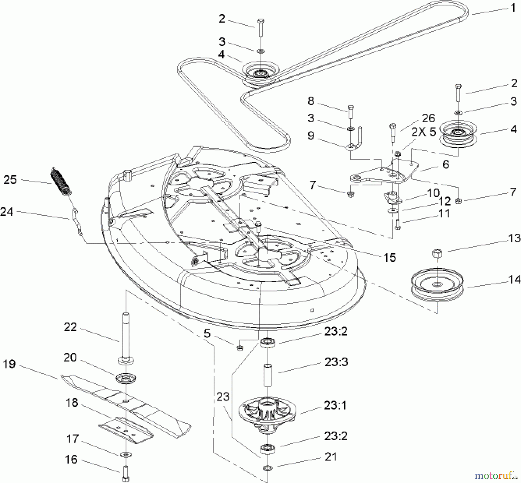  Toro Neu Mowers, Zero-Turn 74301 (Z380) - Toro TimeCutter Z380 Riding Mower, 2005 (250000001-250999999) 38IN DECK SPINDLE AND BELT DRIVE ASSEMBLY