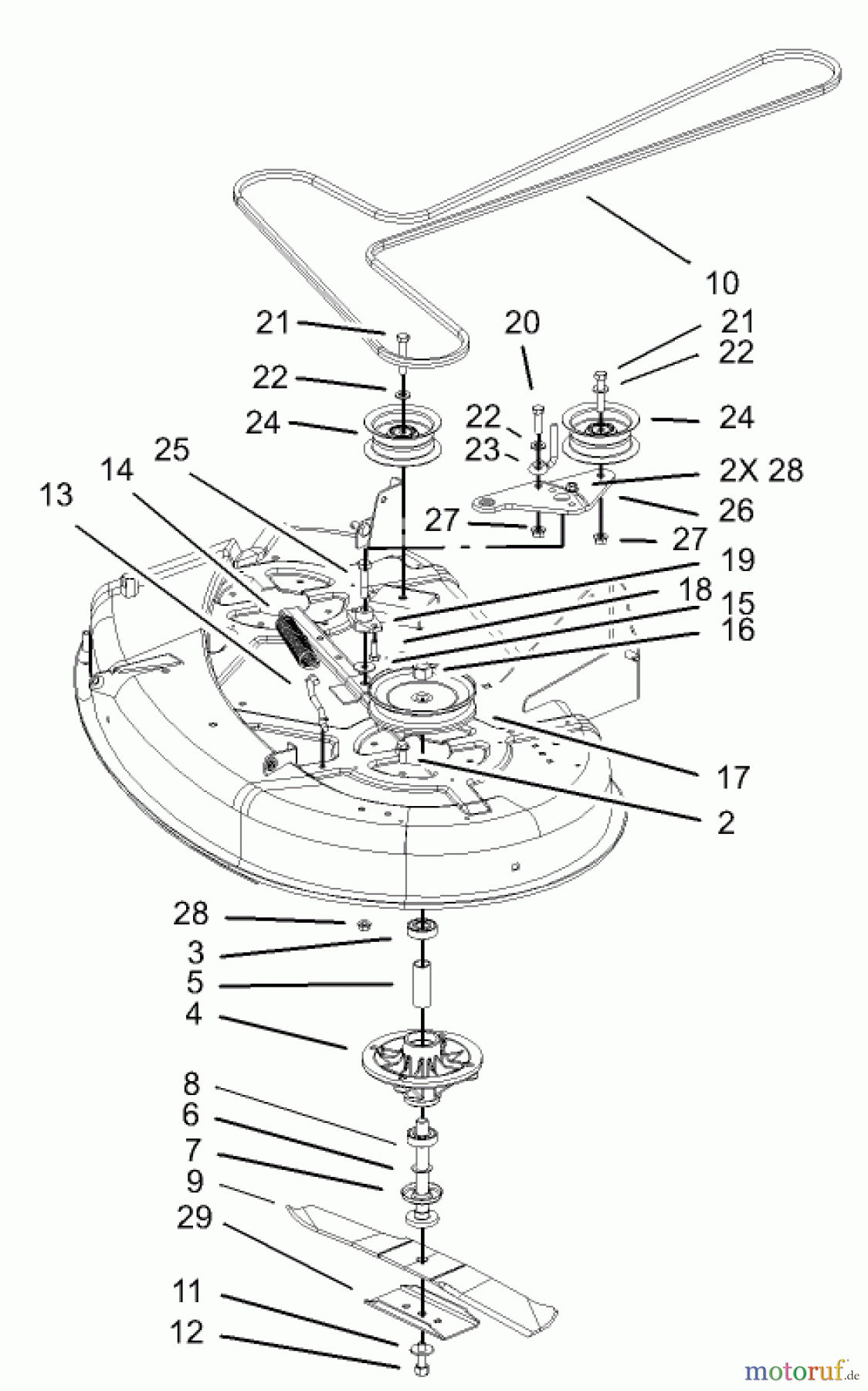  Toro Neu Mowers, Zero-Turn 74350 (17-42Z) - Toro 17-42Z TimeCutter Z Riding Mower, 2003 (230000001-230999999) 42IN DECK SPINDLE AND BELT DRIVE ASSEMBLY