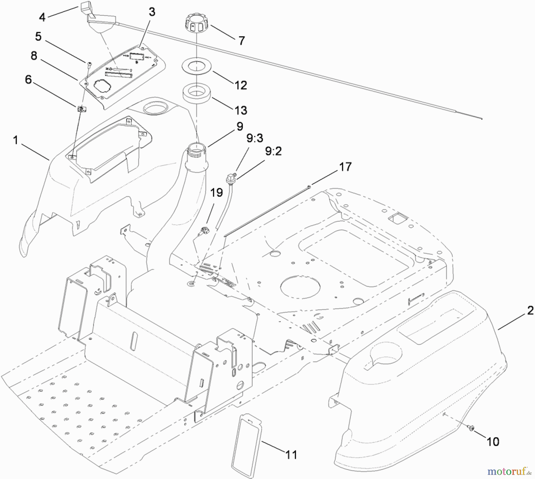  Toro Neu Mowers, Zero-Turn 74360 (Z4200) - Toro TimeCutter Z4200 Riding Mower, 2009 (290000001-290001198) STYLING AND FUEL SYSTEM ASSEMBLY