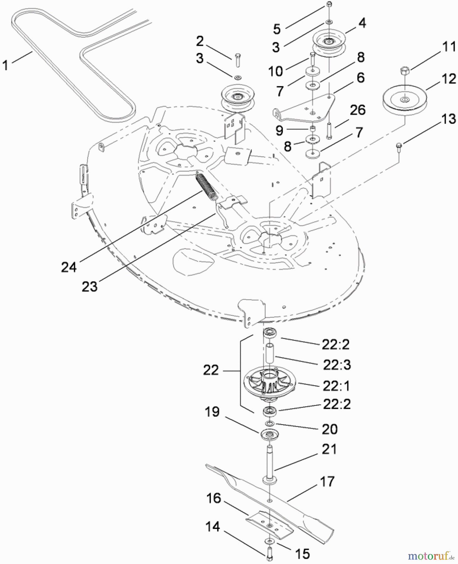  Toro Neu Mowers, Zero-Turn 74363 (Z4200) - Toro TimeCutter Z4220 Riding Mower, 2009 (290000505-290999999) 42 INCH DECK SPINDLE AND BELT DRIVE ASSEMBLY
