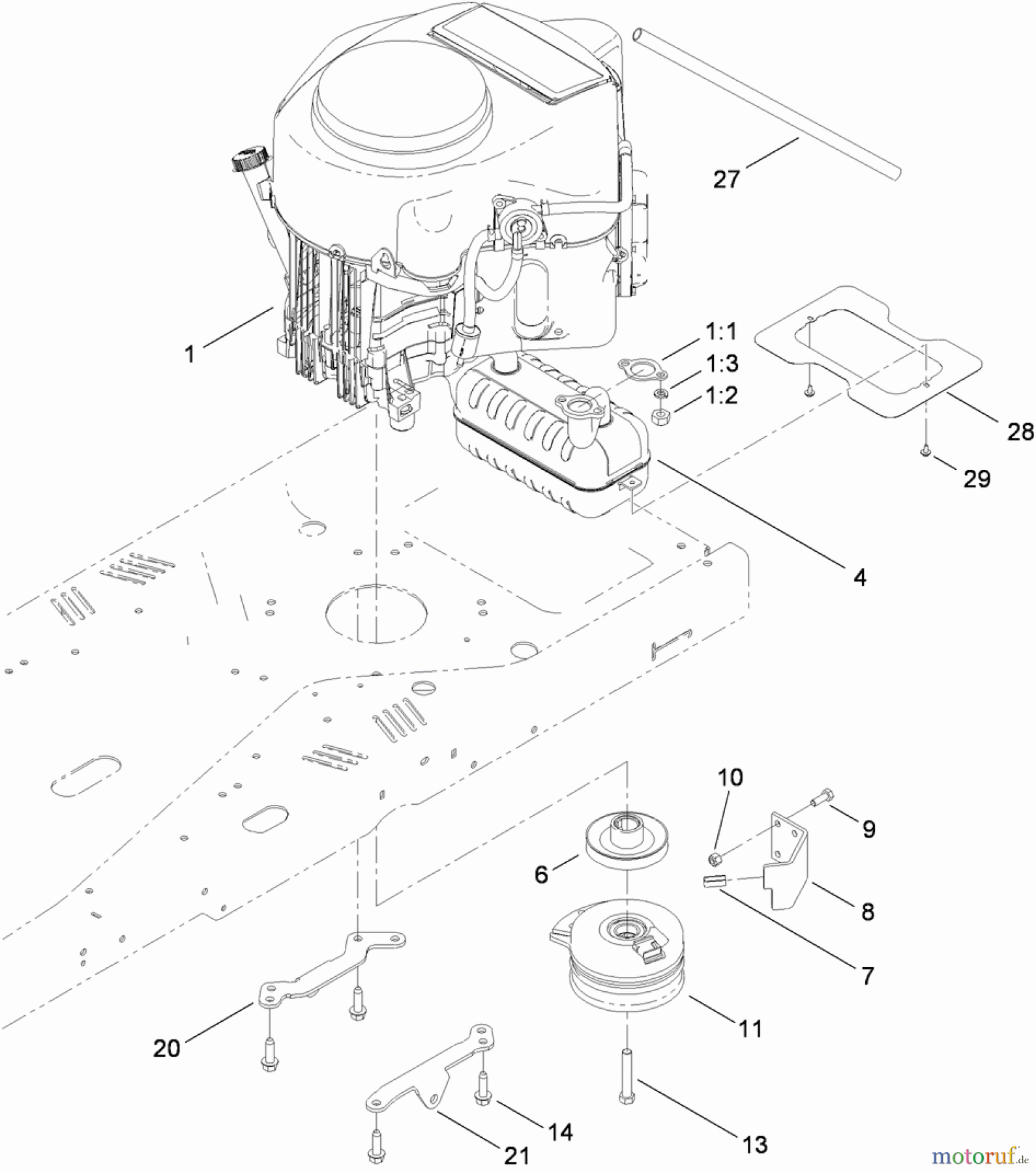  Toro Neu Mowers, Zero-Turn 74366 (Z4235) - Toro TimeCutter Z4235 Riding Mower, 2010 (310000001-310999999) ENGINE AND CLUTCH ASSEMBLY