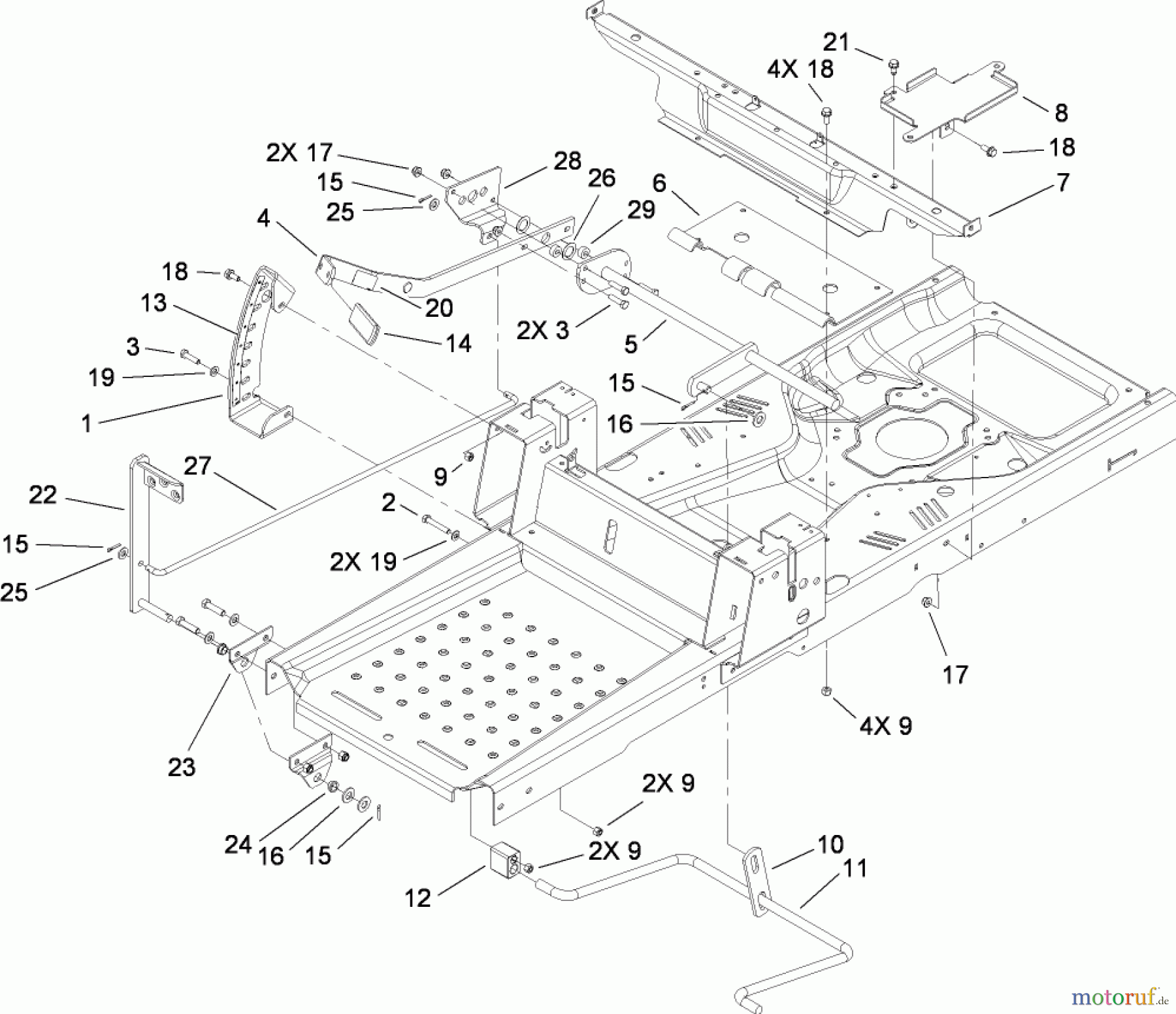 Toro Neu Mowers, Zero-Turn 74375 (Z5060) - Toro TimeCutter Z5060 Riding Mower, 2009 (290000001-290000199) DECK LIFT AND SEAT SUPPORT ASSEMBLY