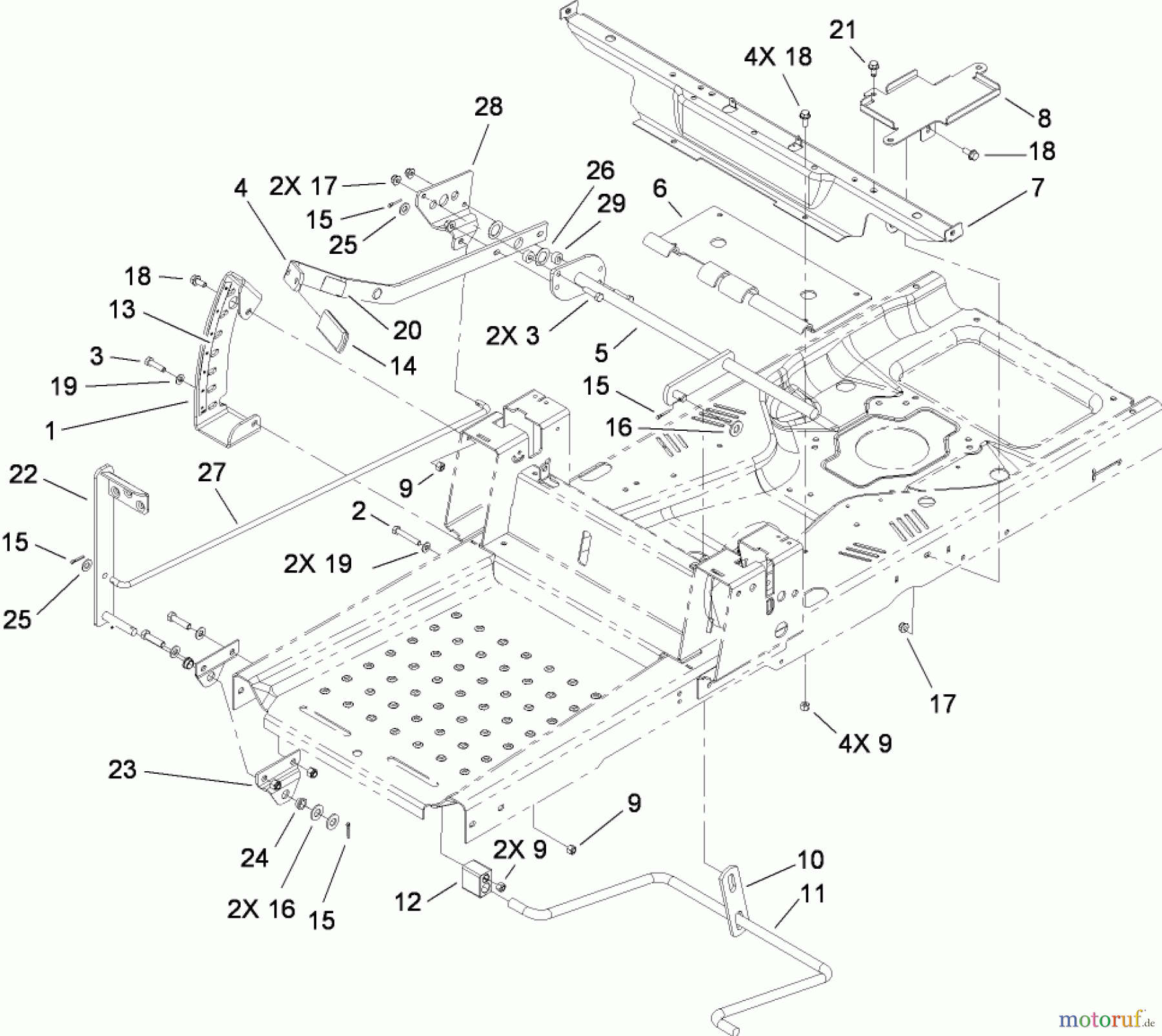  Toro Neu Mowers, Zero-Turn 74399 (Z5020) - Toro TimeCutter Z5020 Riding Mower, 2009 (290000001-290000439) DECK LIFT AND SEAT SUPPORT ASSEMBLY