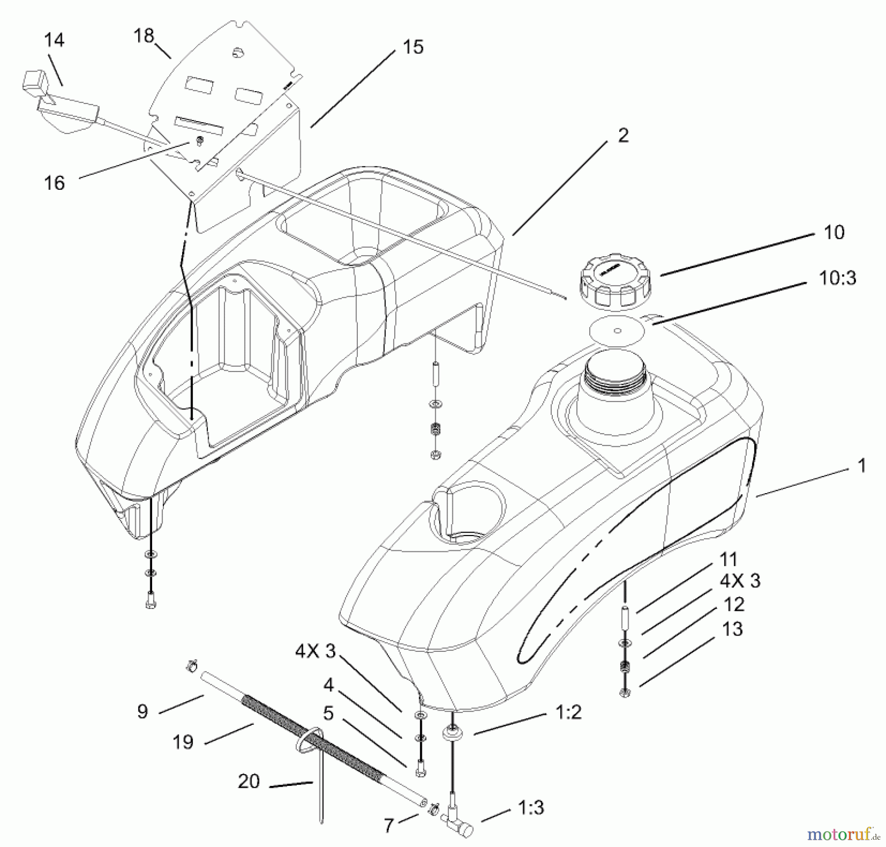  Toro Neu Mowers, Zero-Turn 74401 (17-44ZX) - Toro 17-44ZX TimeCutter ZX Riding Mower, 2003 (230000001-230999999) FUEL TANK ASSEMBLY