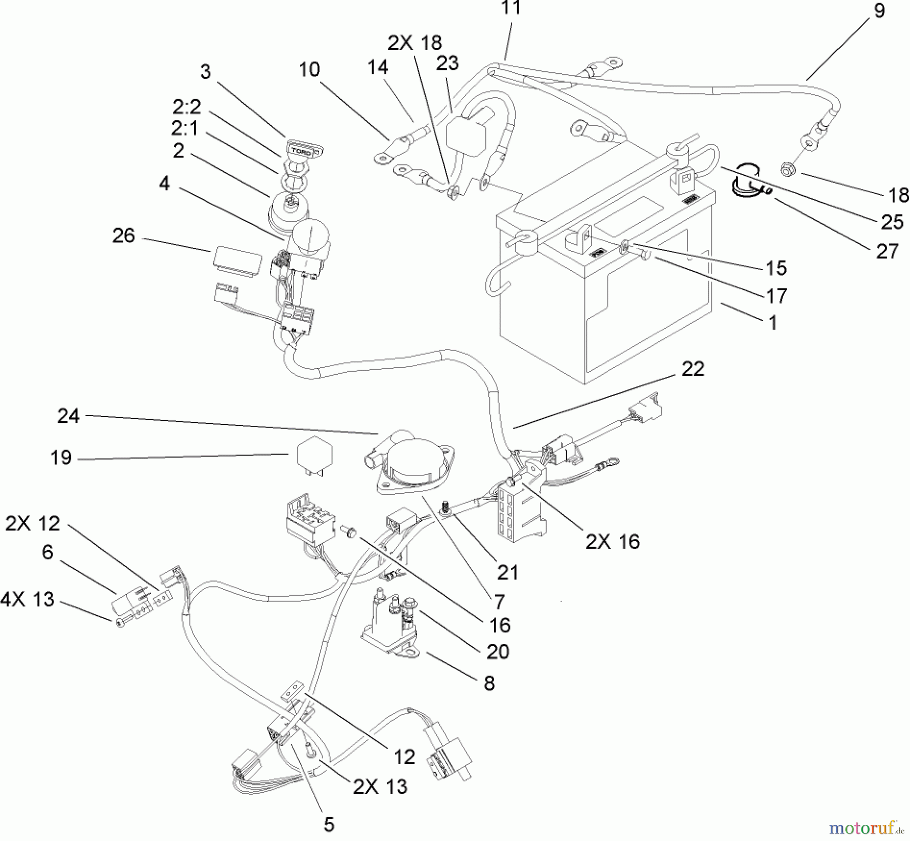  Toro Neu Mowers, Zero-Turn 74401 (17-44ZX) - Toro 17-44ZX TimeCutter ZX Riding Mower, 2004 (240000001-240999999) ELECTRICAL SYSTEM ASSEMBLY