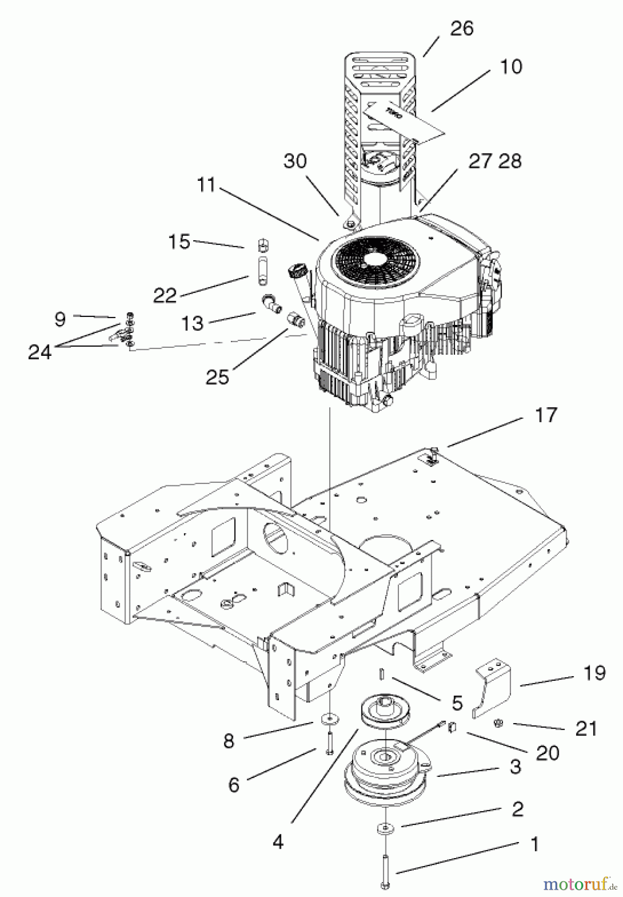 Toro Neu Mowers, Zero-Turn 74401 (Z17-44) - Toro Z17-44 TimeCutter Z Riding Mower, 2002 (220000001-220999999) ENGINE AND CLUTCH ASSEMBLY