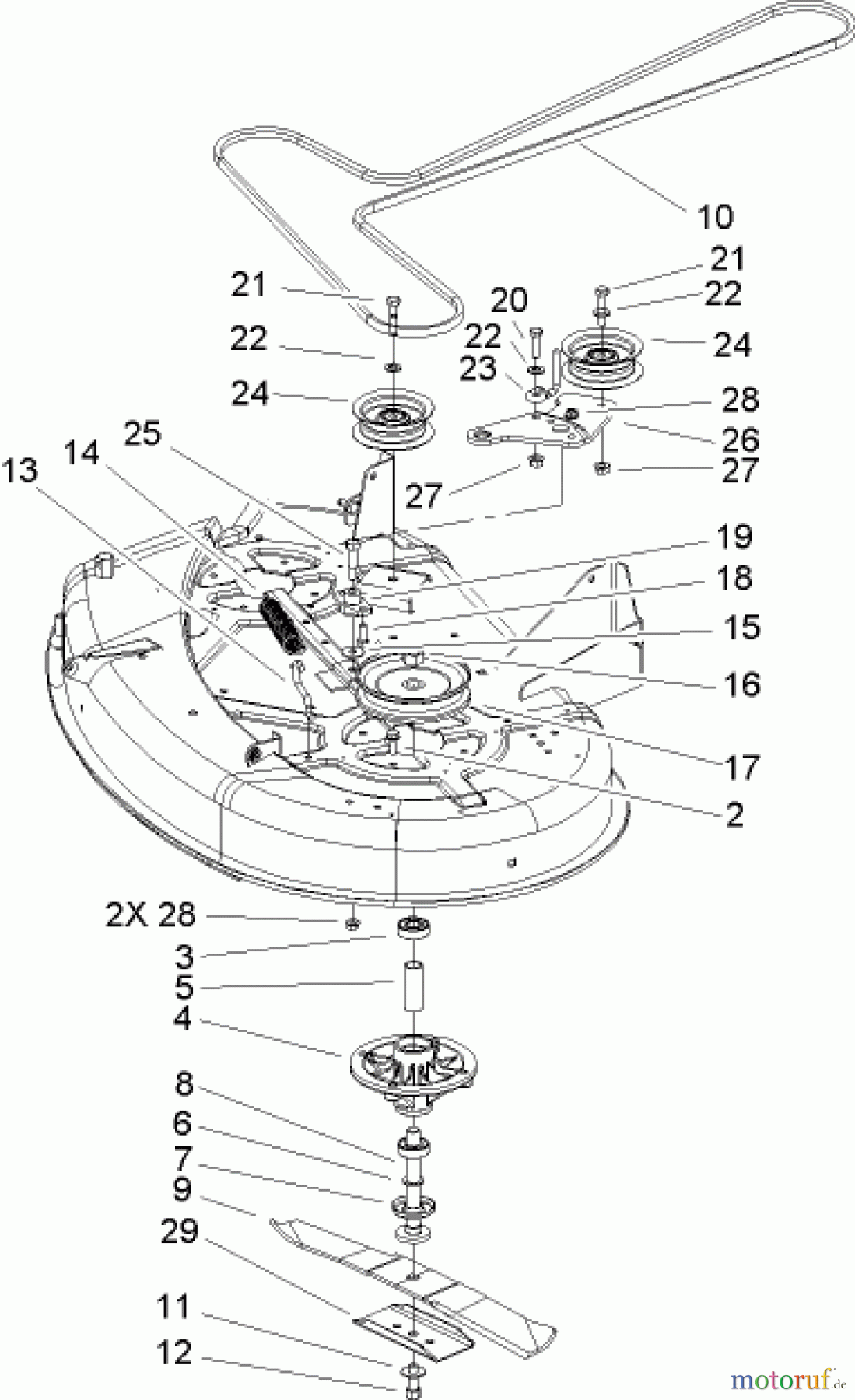  Toro Neu Mowers, Zero-Turn 74402 (14-38Z) - Toro 14-38Z TimeCutter Z Riding Mower, 2004 (240000001-240999999) 38IN DECK SPINDLE AND BELT DRIVE ASSEMBLY