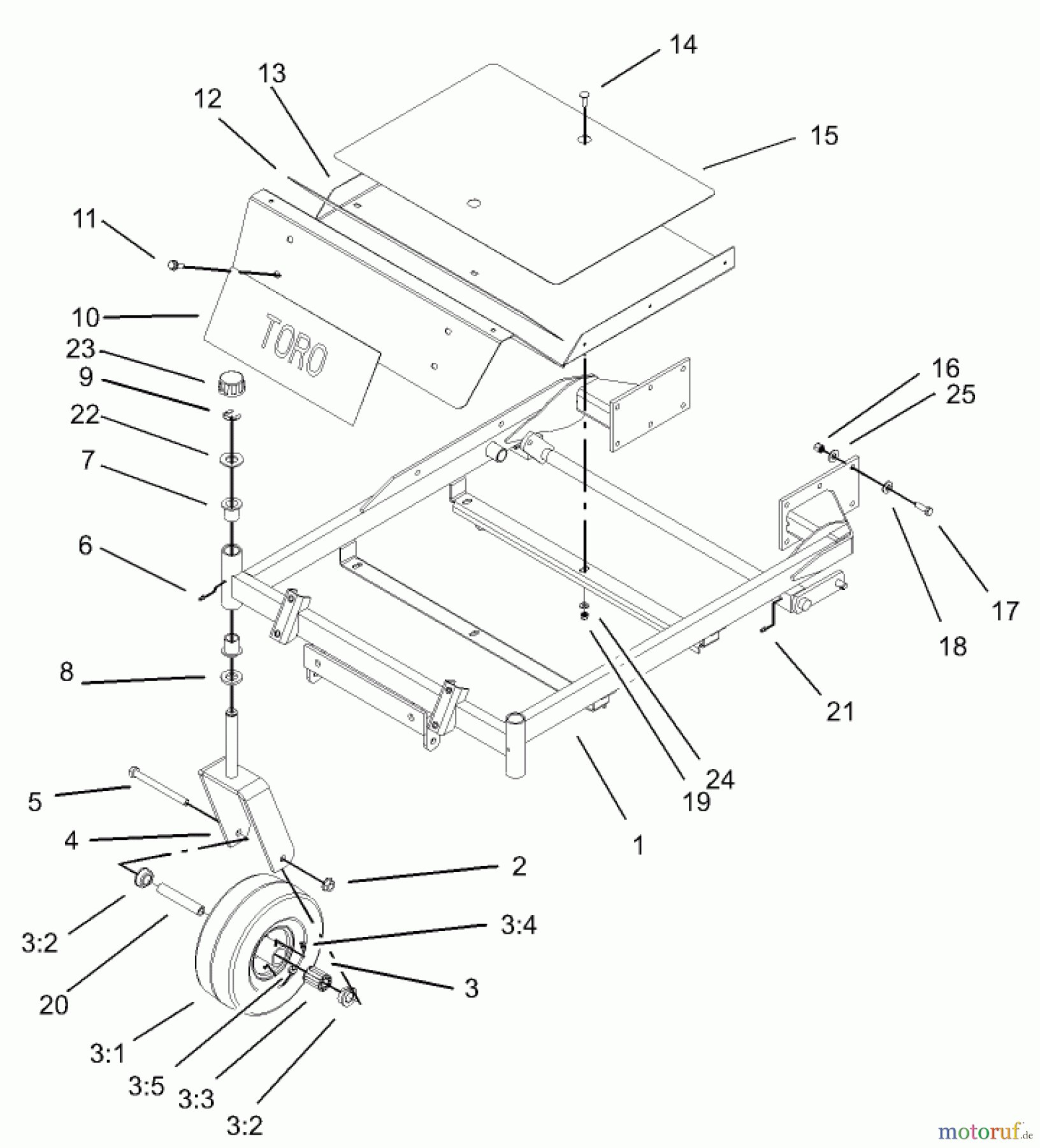  Toro Neu Mowers, Zero-Turn 74405 (18-52ZX) - Toro 18-52ZX TimeCutter ZX Riding Mower, 2003 (230000001-230999999) FRONT FRAME ASSEMBLY