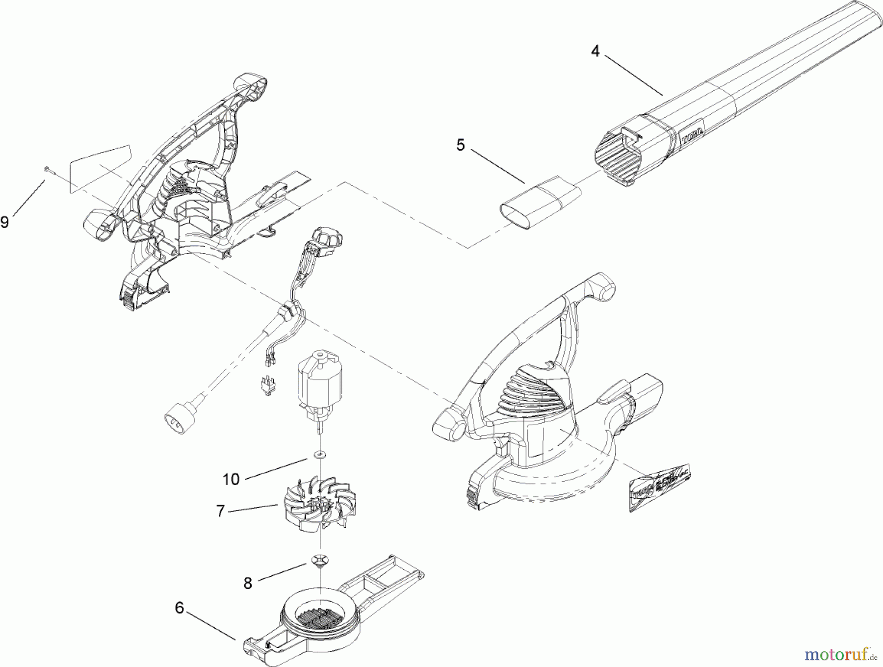 Toro Neu Blowers/Vacuums/Chippers/Shredders 51599 - Toro Ultra Blower/Vacuum, 2007 (270000001-270071999) HOUSING AND MOTOR ASSEMBLY