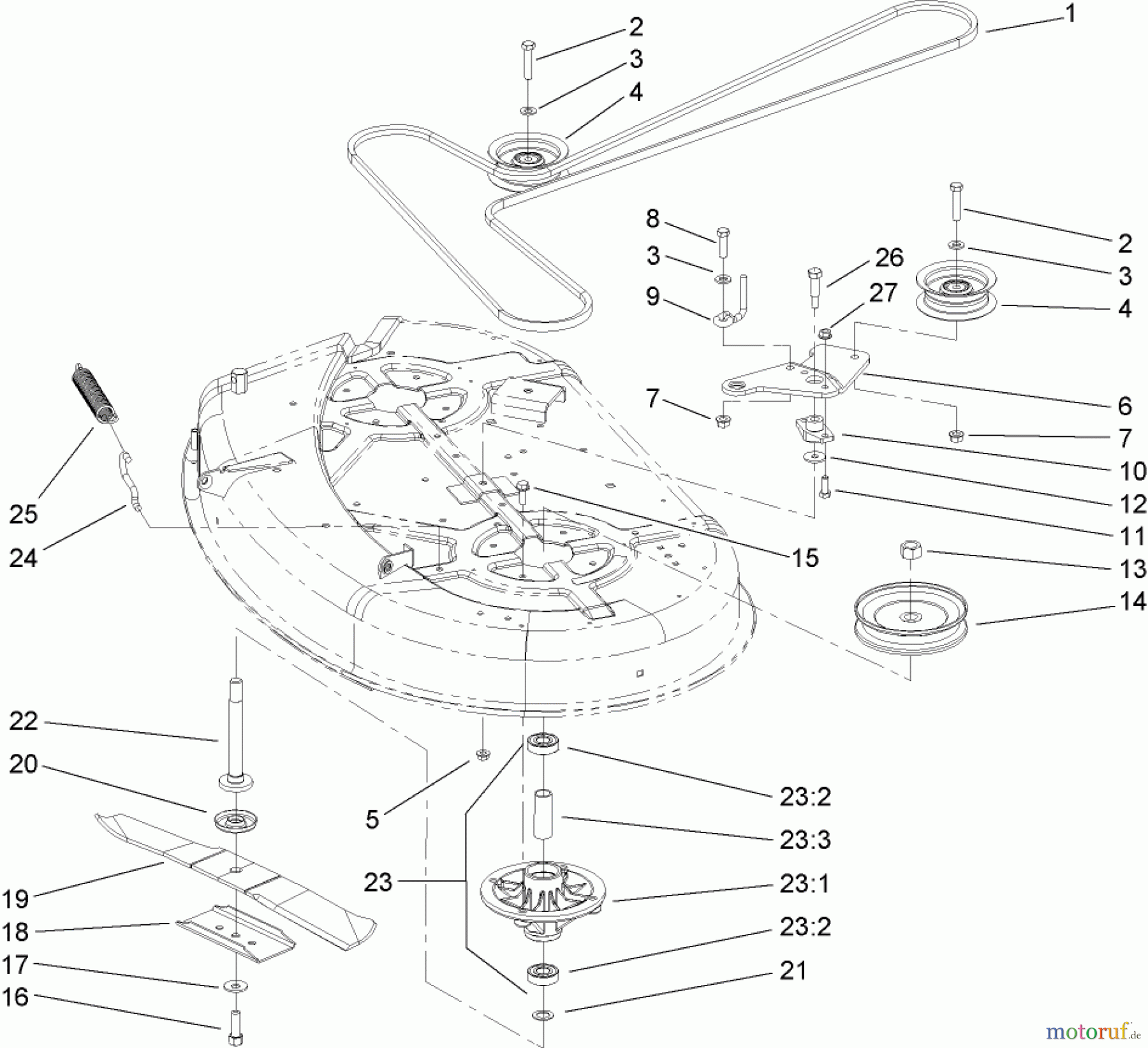  Toro Neu Mowers, Zero-Turn 74420 (Z420) - Toro TimeCutter Z420 Riding Mower, 2007 (270000001-270999999) SPINDLE AND BELT DRIVE ASSEMBLY