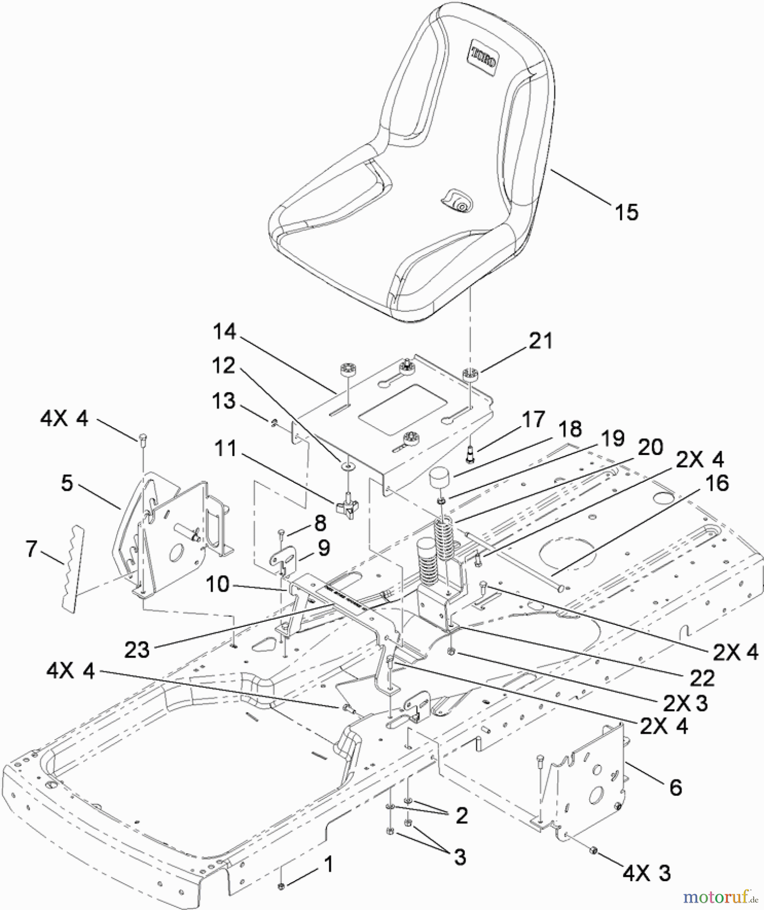  Toro Neu Mowers, Zero-Turn 74437 (ZD420T) - Toro TimeCutter ZD420T Riding Mower, 2009 (290000001-290999999) SEAT ASSEMBLY
