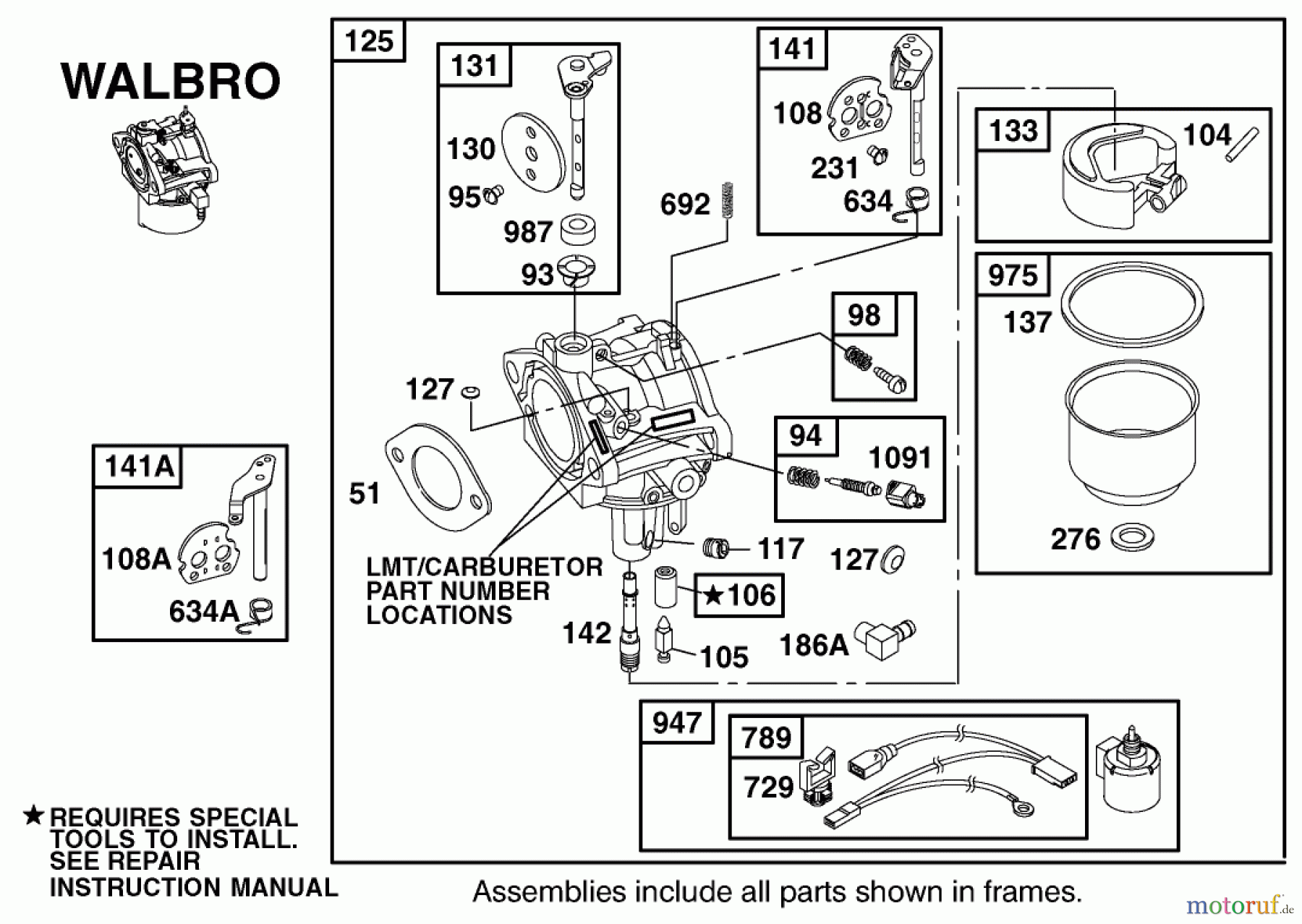  Toro Neu Mowers, Zero-Turn 74501 (Z16-44) - Toro Z16-44 TimeCutter Z Riding Mower, 2001 (210000001-210999999) WALBRO CARBURETOR ASSEMBLY BRIGGS AND STRATTON 311777-0117-E1