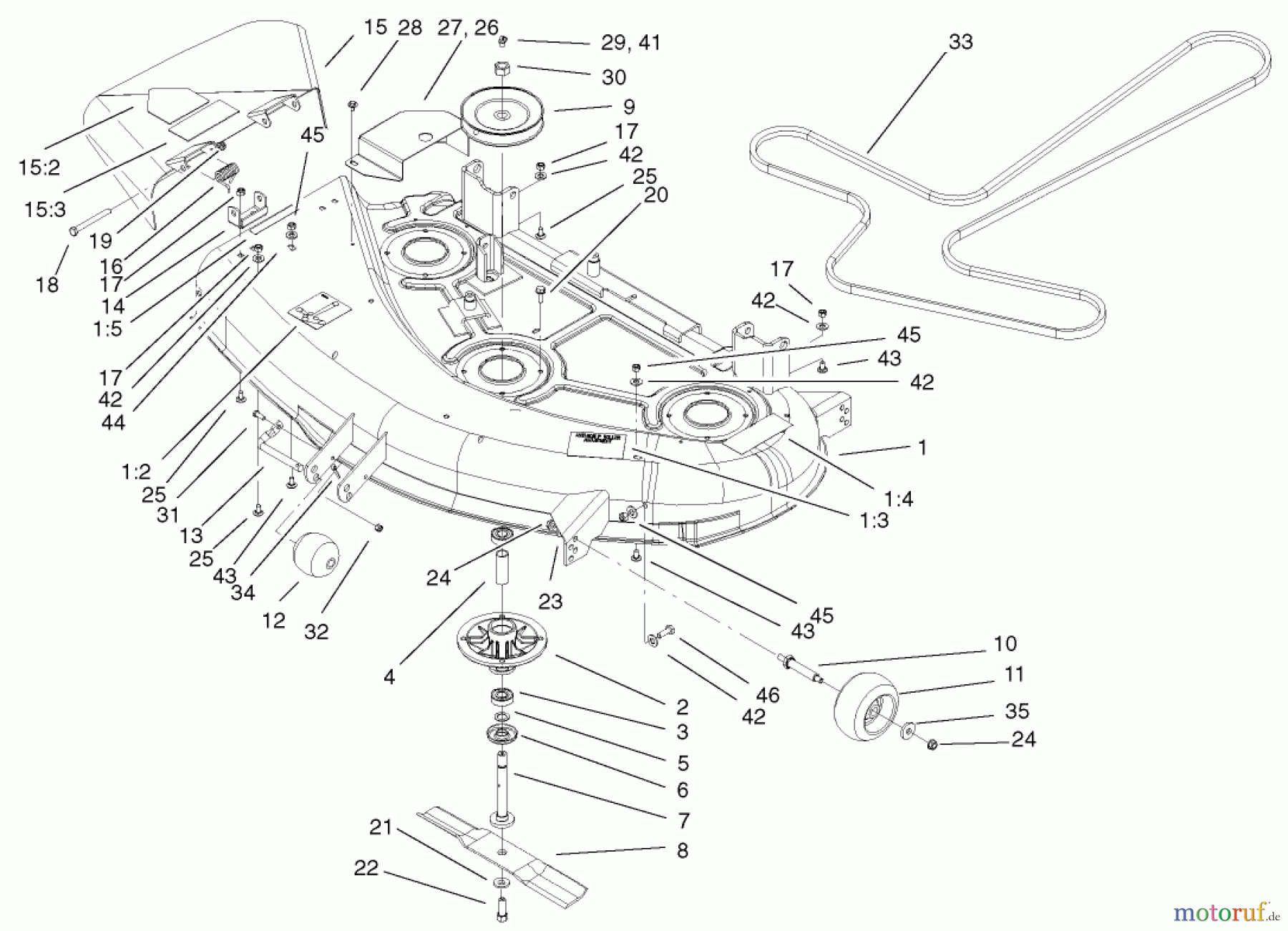  Toro Neu Mowers, Zero-Turn 74501 (Z16-44) - Toro Z16-44 TimeCutter Z Riding Mower, 2002 (220000001-220999999) 44IN DECK ASSEMBLY