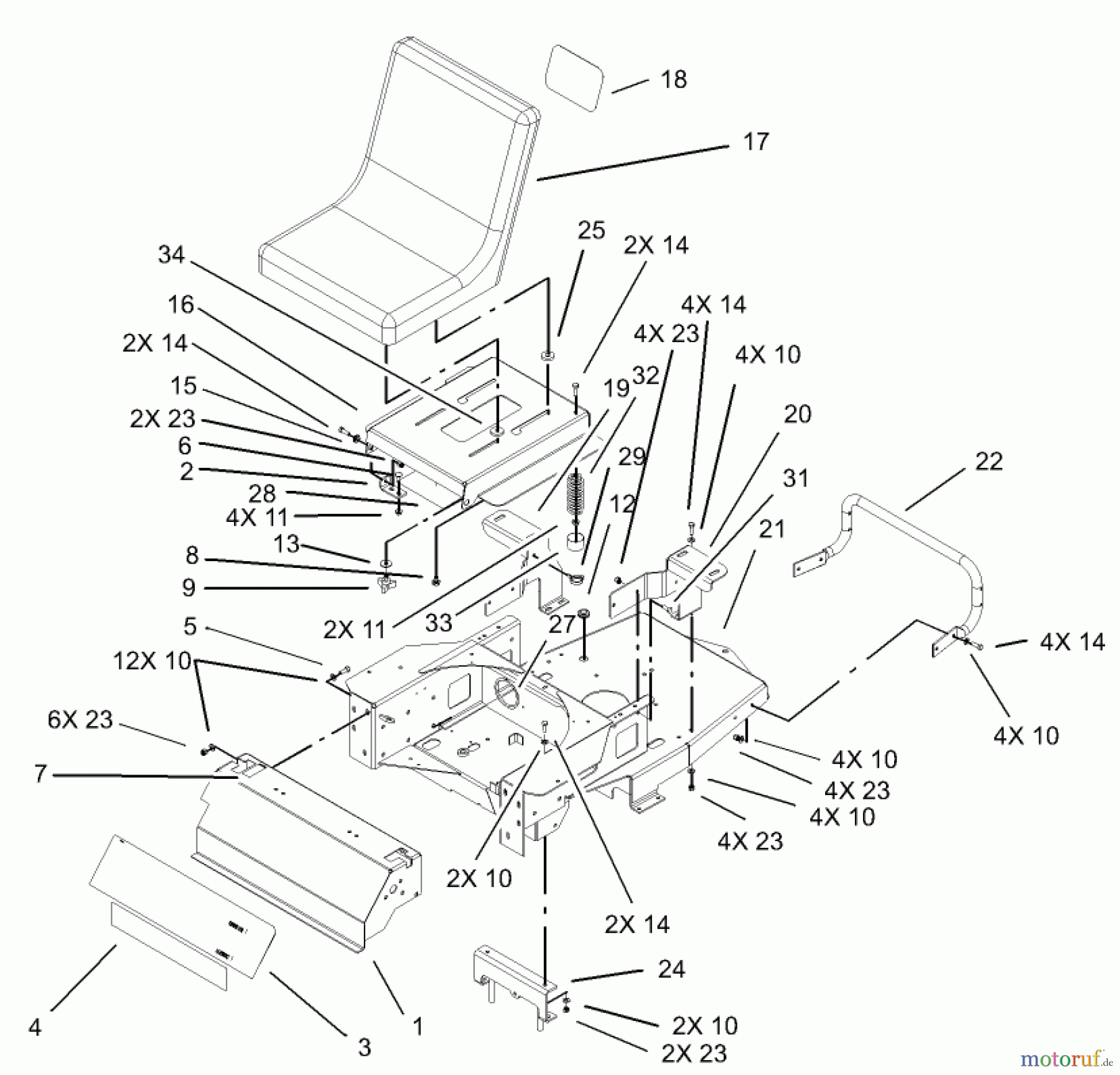  Toro Neu Mowers, Zero-Turn 74502 (17-44ZX) - Toro 17-44ZX TimeCutter ZX Riding Mower, 2003 (230000001-230999999) MAIN FRAME AND SEAT ASSEMBLY