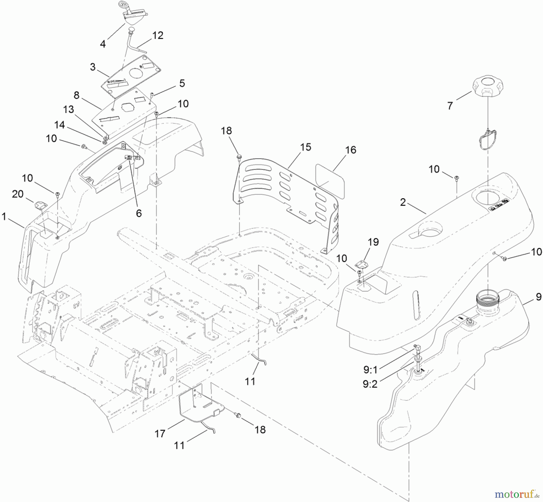  Toro Neu Mowers, Zero-Turn 74630 (5000) - Toro TimeCutter SS 5000 Riding Mower, 2012 (SN 312000001-312999999) BODY STYLING AND FUEL POD ASSEMBLY
