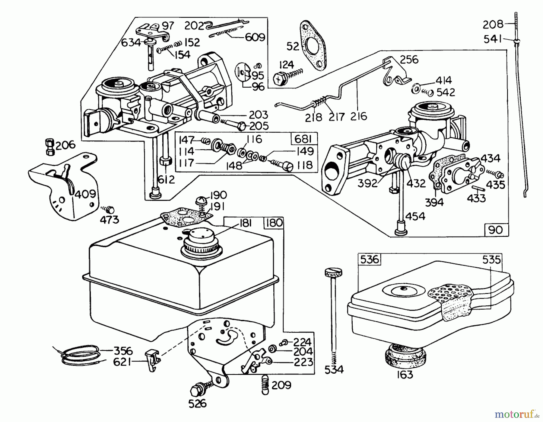 Toro Neu Blowers/Vacuums/Chippers/Shredders 62905 - Toro 5 hp Lawn Blower, 1973 (3000001-3999999) CARBURETOR ASSEMBLY