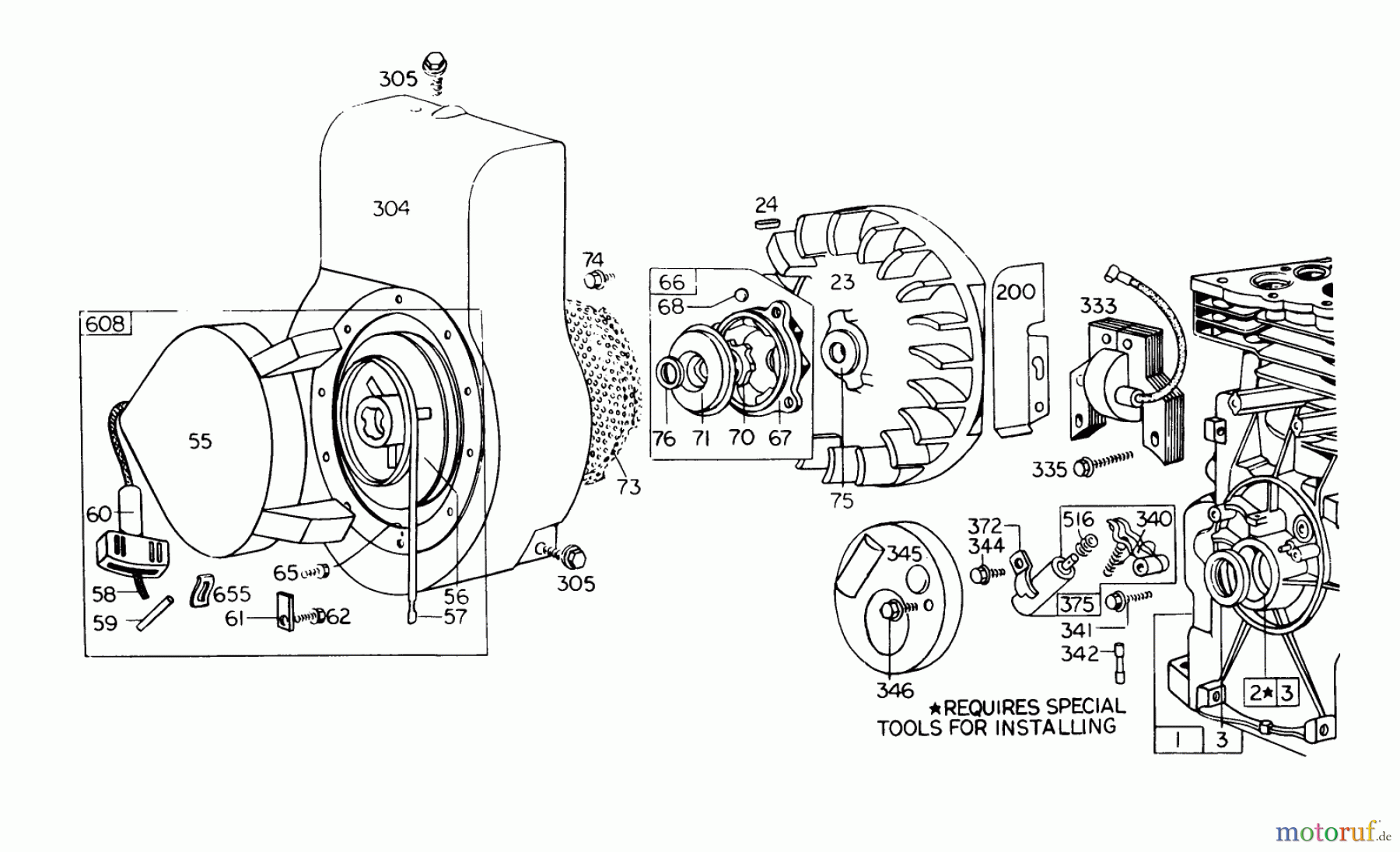 Toro Neu Blowers/Vacuums/Chippers/Shredders 62912 - Toro 5 hp Lawn Vacuum, 1977 (7000001-7999999) REWIND STARTER