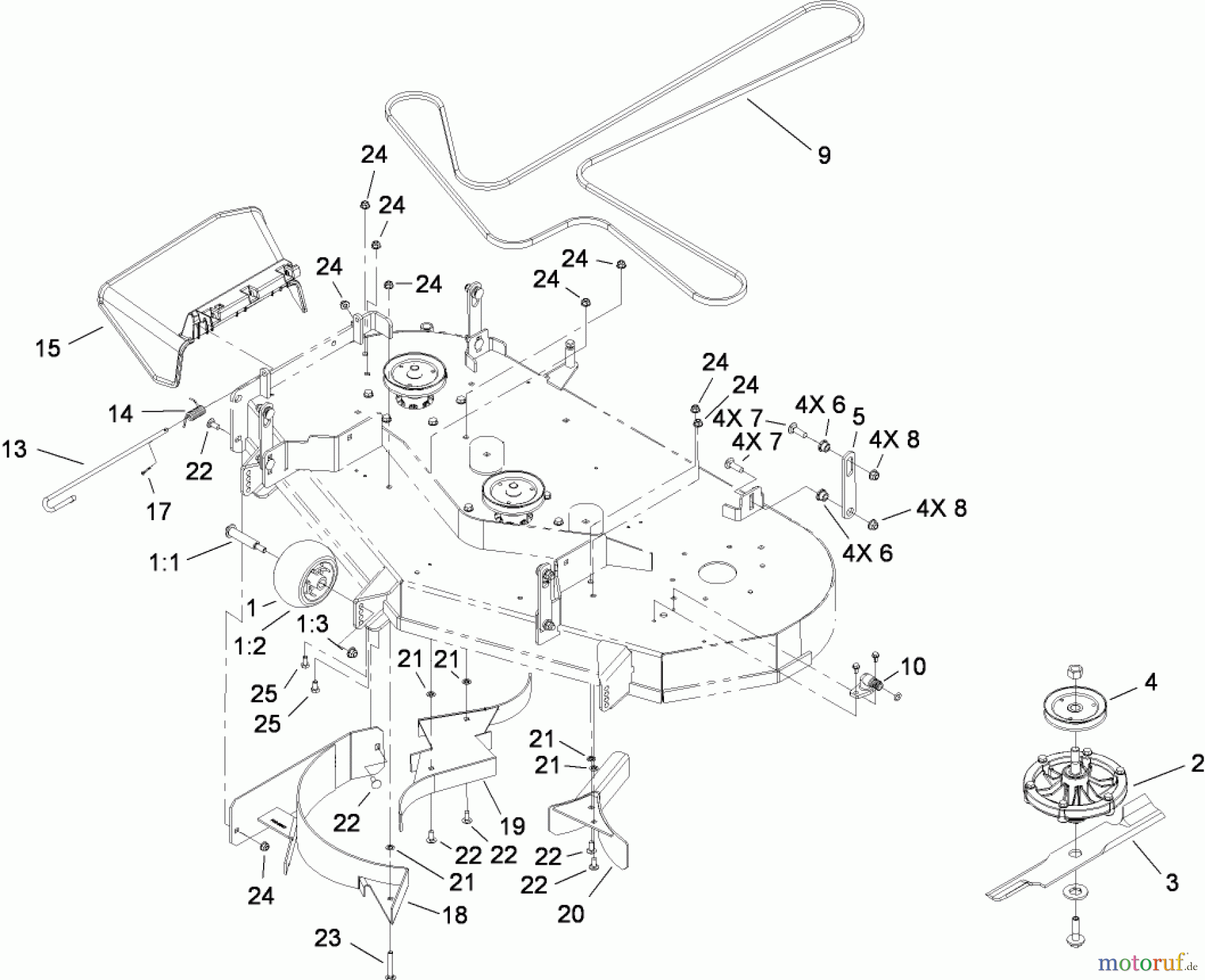  Toro Neu Mowers, Zero-Turn 74813 (Z4800) - Toro TITAN Z4800 Zero-Turn-Radius Riding Mower, 2008 (280000001-280999999) 48 INCH DECK AND SPINDLE ASSEMBLY