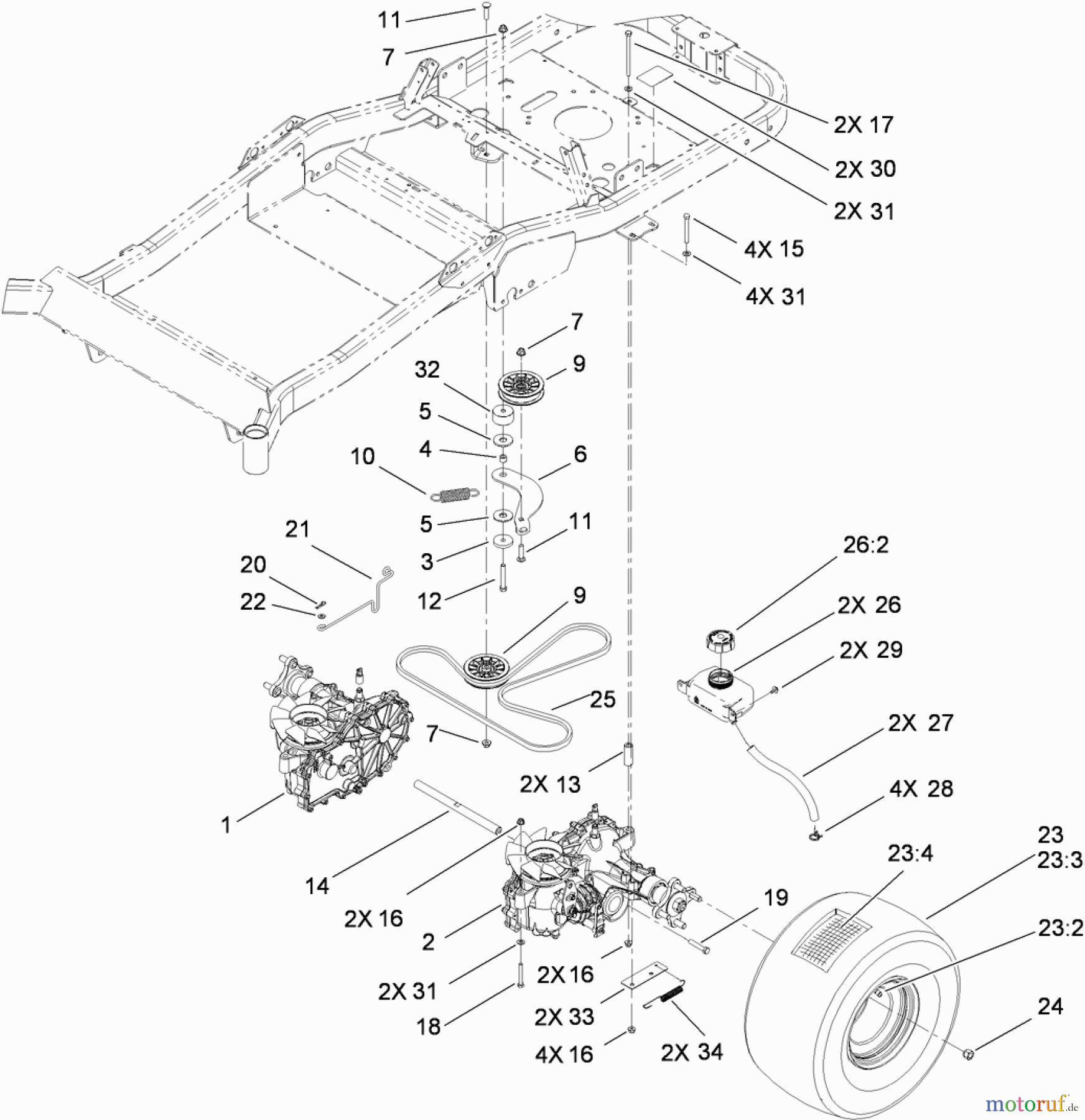  Toro Neu Mowers, Zero-Turn 74824 (ZX6050) - Toro TITAN ZX6050 Zero-Turn-Radius Riding Mower, 2010 (310000001-310999999) TRACTION DRIVE ASSEMBLY