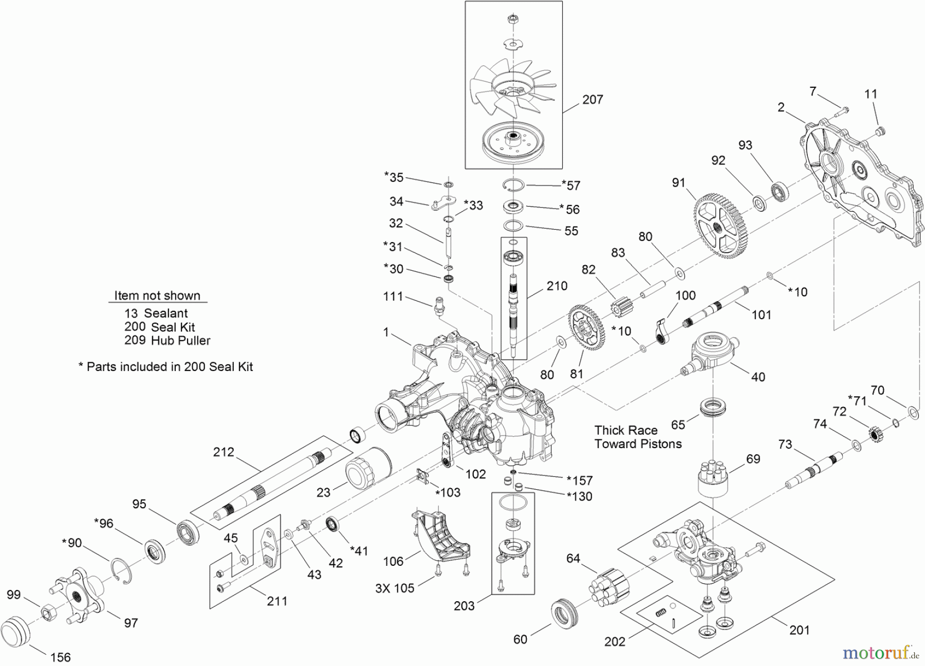 Toro Neu Mowers, Zero-Turn 74872 (MX5480) - Toro TITAN MX5480 Zero-Turn-Radius Riding Mower, 2011 (311000001-311999999) RH HYDRO TRANSMISSION ASSEMBLY NO. 119-8893