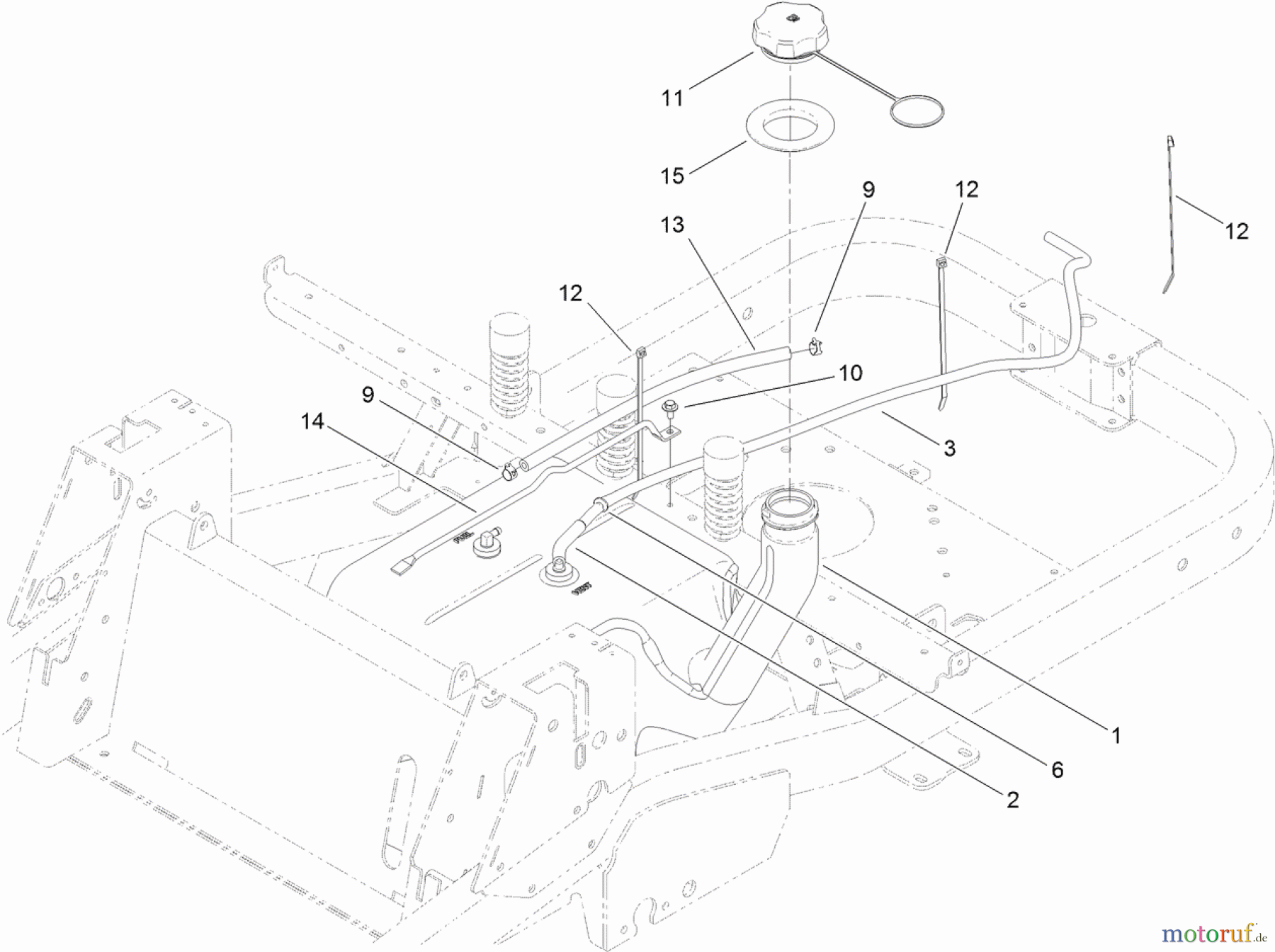 Toro Neu Mowers, Zero-Turn 74872 (MX5480) - Toro TITAN MX5480 Zero-Turn-Radius Riding Mower, 2012 (SN 312000001-312999999) FUEL DELIVERY ASSEMBLY