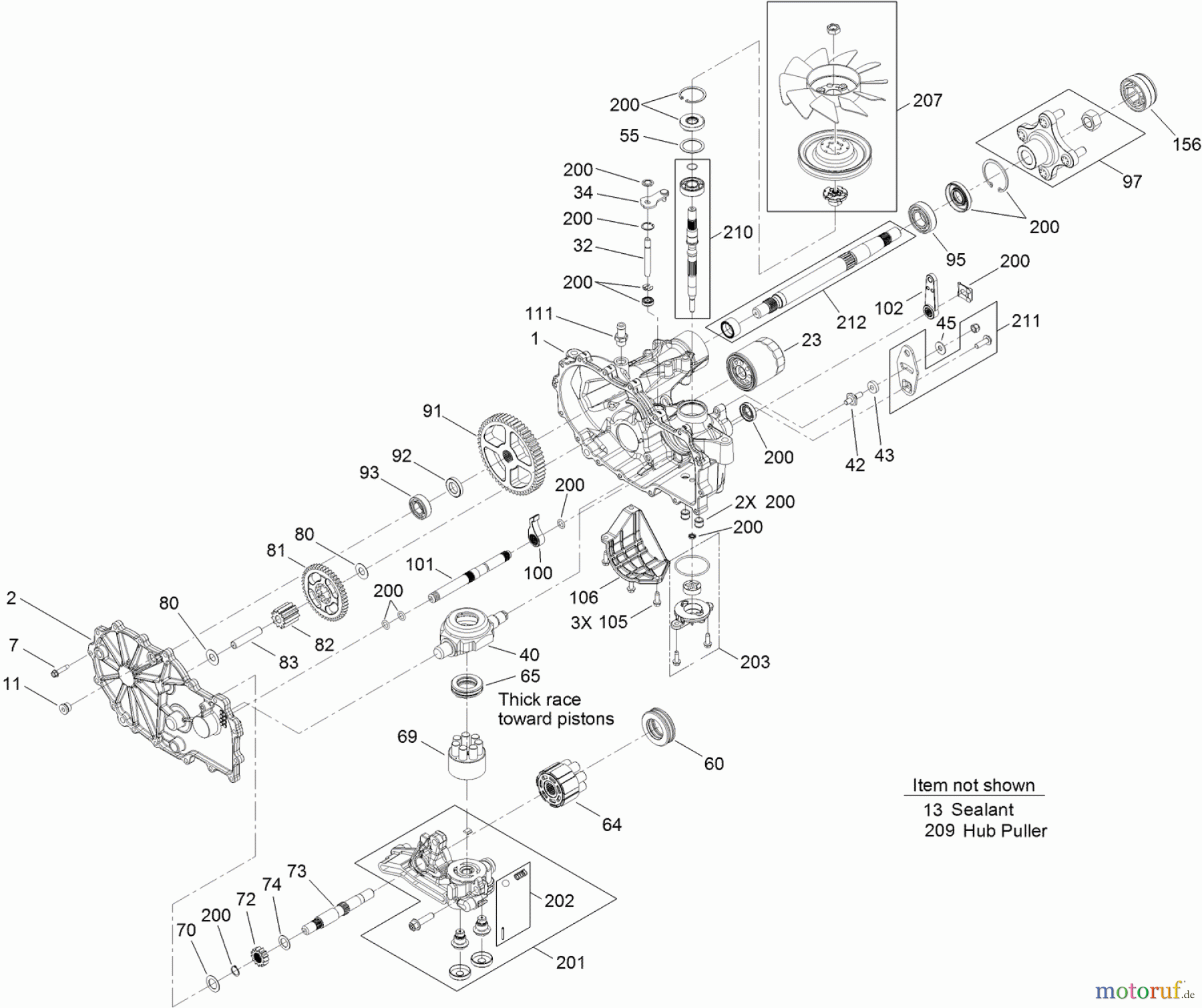  Toro Neu Mowers, Zero-Turn 74872 (MX5480) - Toro TITAN MX5480 Zero-Turn-Radius Riding Mower, 2012 (SN 312000001-312999999) LH HYDRO TRANSMISSION ASSEMBLY NO. 119-8892