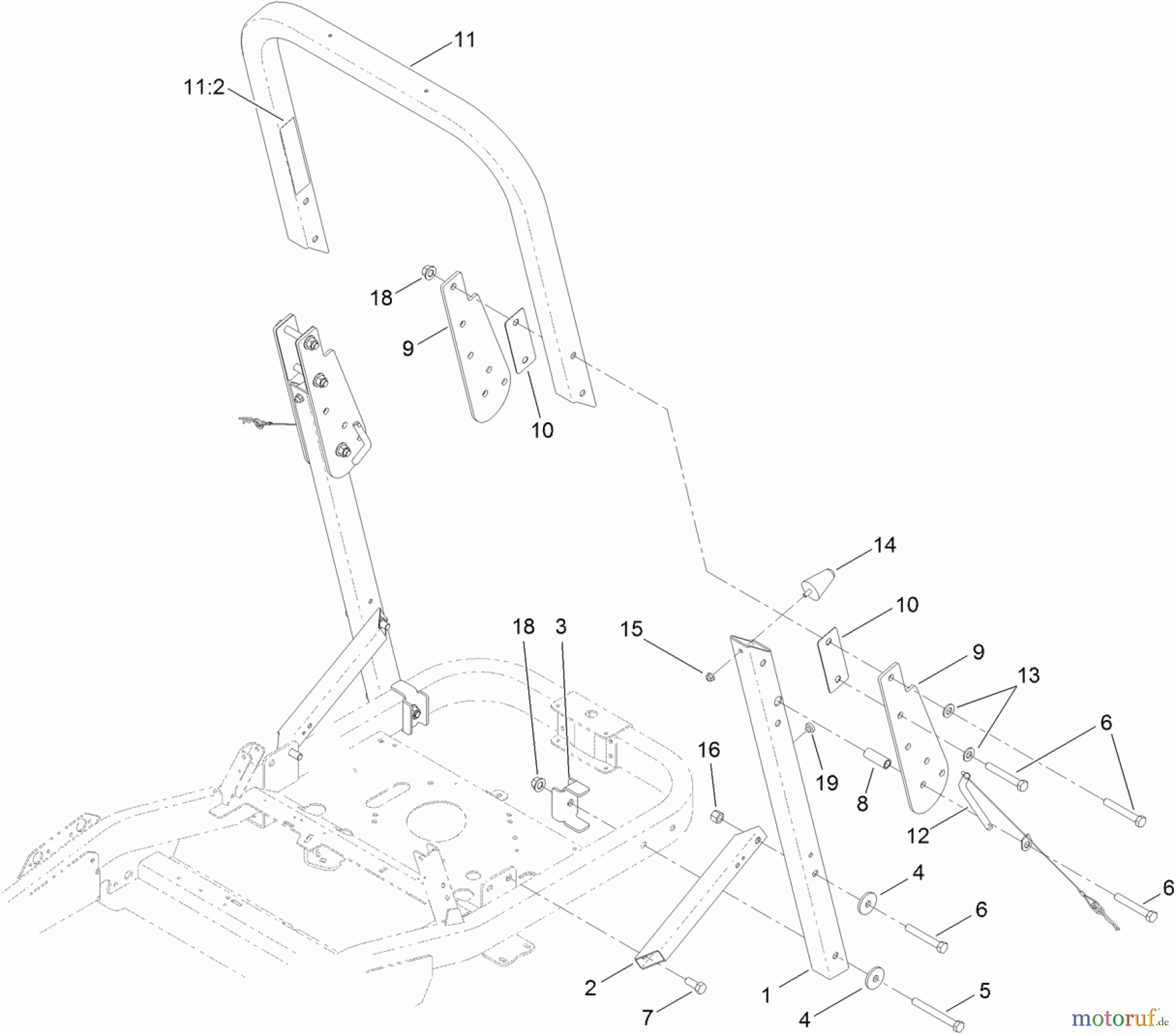 Toro Neu Mowers, Zero-Turn 74872 (MX5480) - Toro TITAN MX5480 Zero-Turn-Radius Riding Mower, 2012 (SN 312000001-312999999) ROLL-OVER PROTECTION SYSTEM ASSEMBLY
