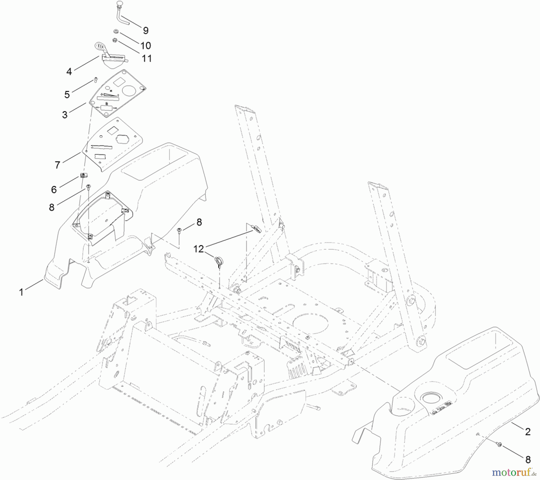  Toro Neu Mowers, Zero-Turn 74873 (MX6080) - Toro TITAN MX6080 Zero-Turn-Radius Riding Mower, 2012 (SN 312000001-312999999) BODY AND STYLING ASSEMBLY