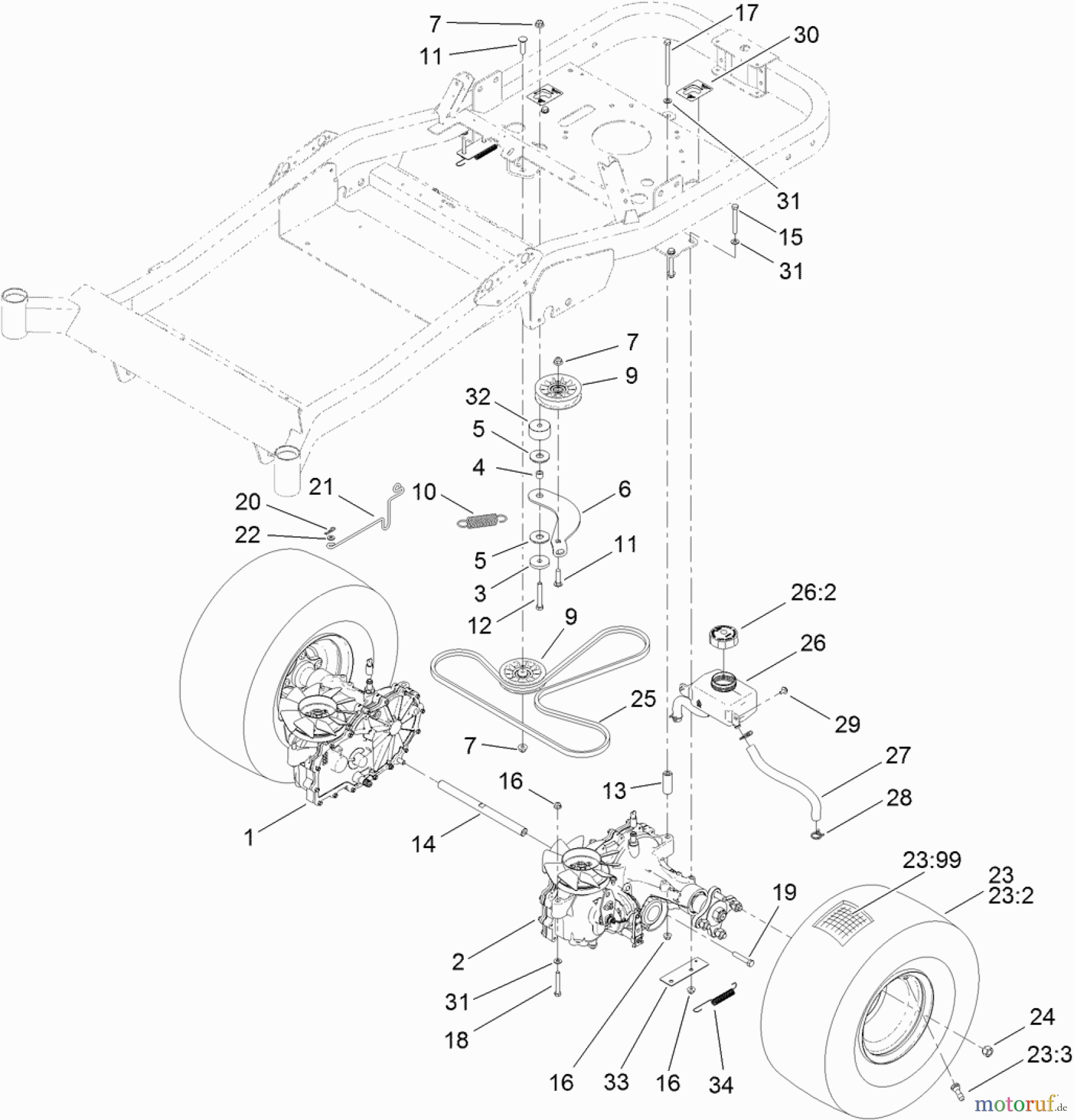  Toro Neu Mowers, Zero-Turn 74873 (MX6080) - Toro TITAN MX6080 Zero-Turn-Radius Riding Mower, 2012 (SN 312000001-312999999) TRACTION DRIVE ASSEMBLY