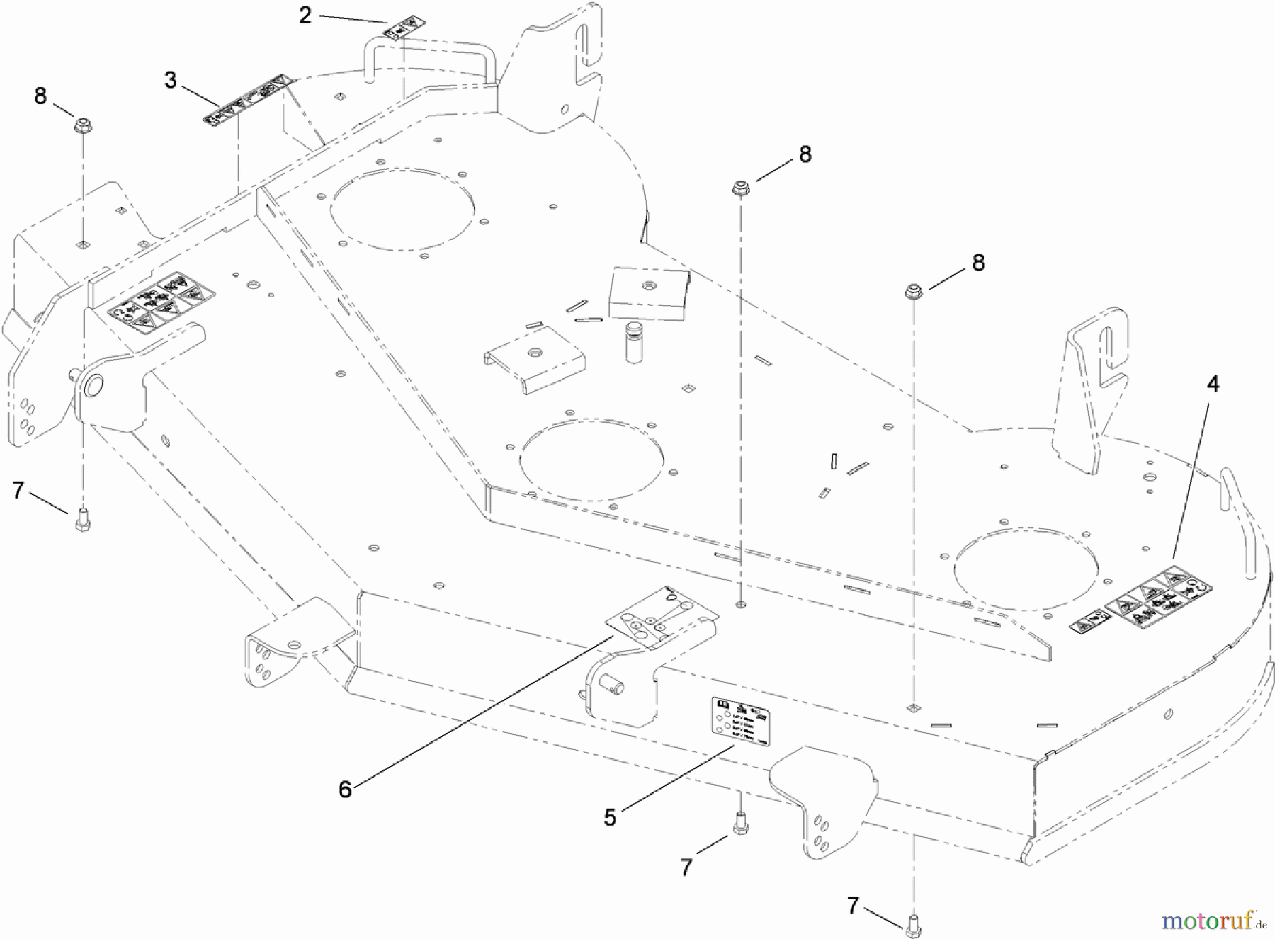  Toro Neu Mowers, Zero-Turn 74914 (ZX5400) - Toro TITAN ZX5400 Zero-Turn-Radius Riding Mower, 2009 (290000001-290999999) DECK AND DECAL ASSEMBLY NO. 117-5374