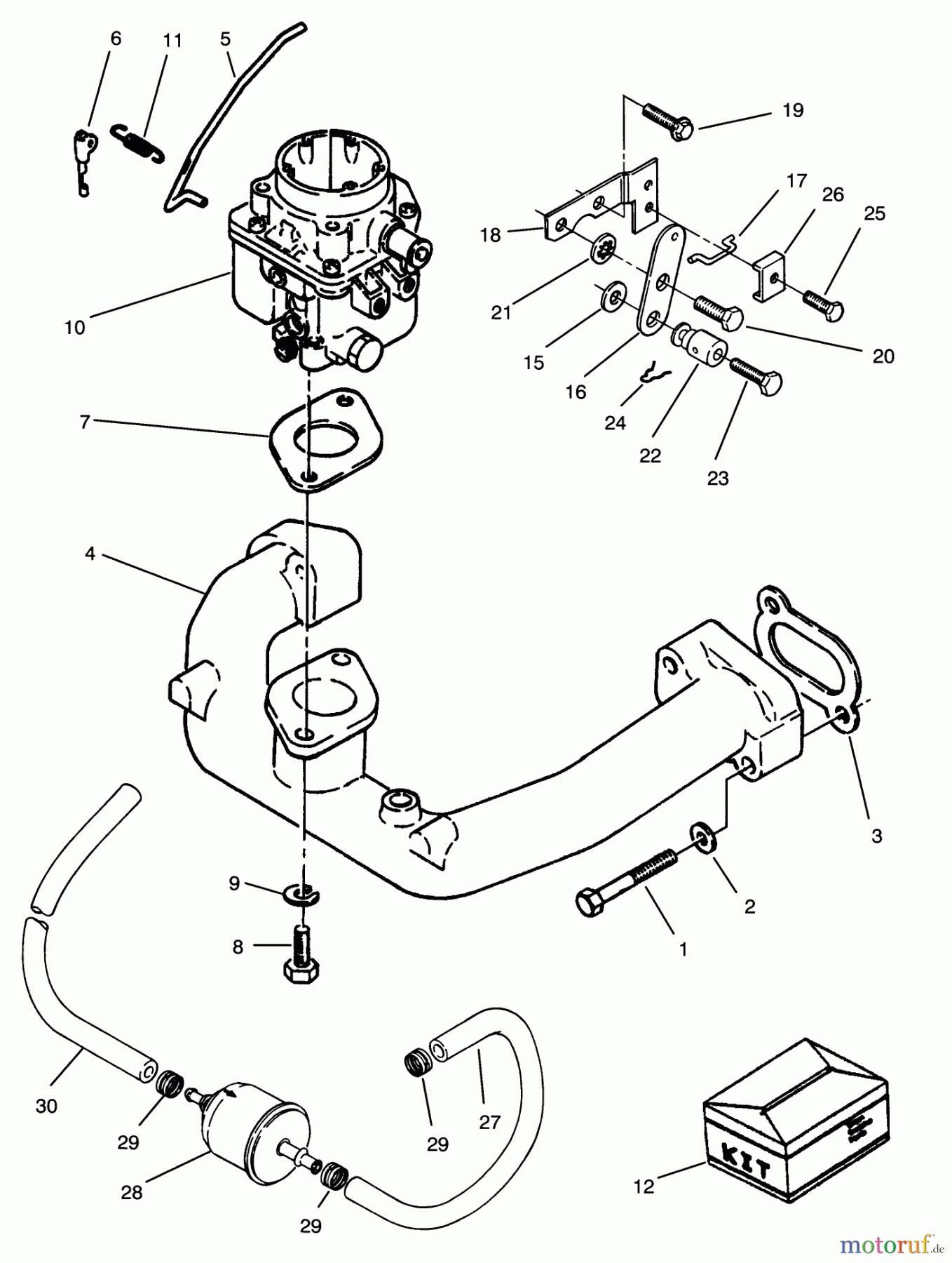 Toro Neu Mowers, Zero-Turn Y1-16OEE4 (616-Z) - Toro 616-Z Tractor, 1992 (2000001-2999999) CARBURETOR & INTAKE MANIFOLD ASSEMBLY