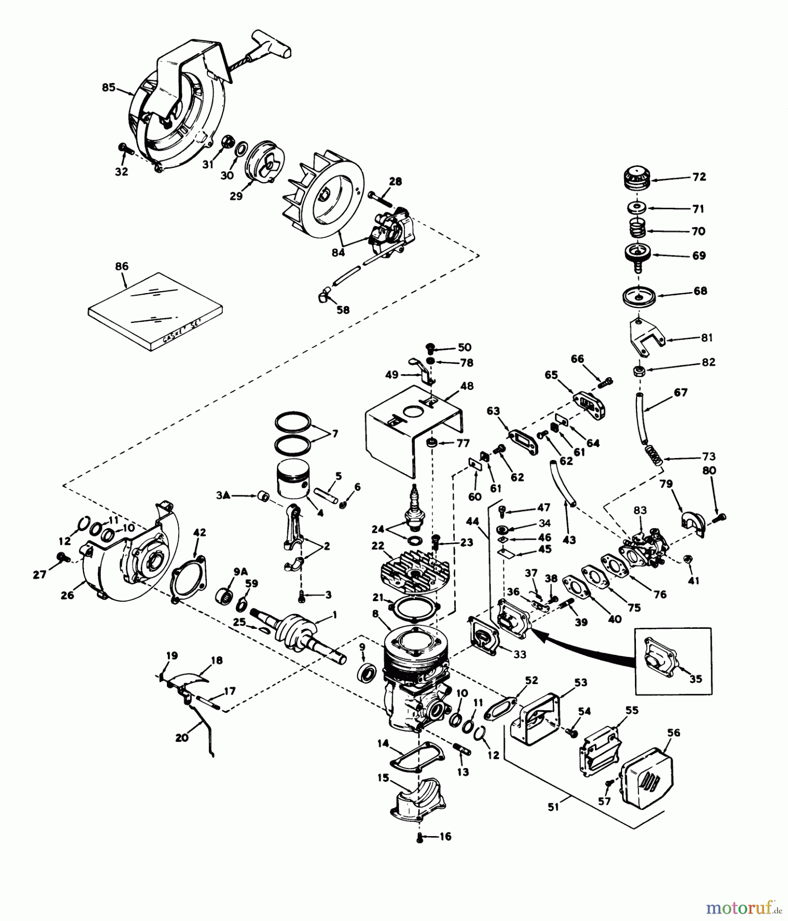  Toro Neu Snow Blowers/Snow Throwers Seite 1 31412 - Toro Snow Pup, 1973 (3000001-3999999) ENGINE ASSEMBLY ENGINE, MODEL NO. AH520, TYPE 1401G (14