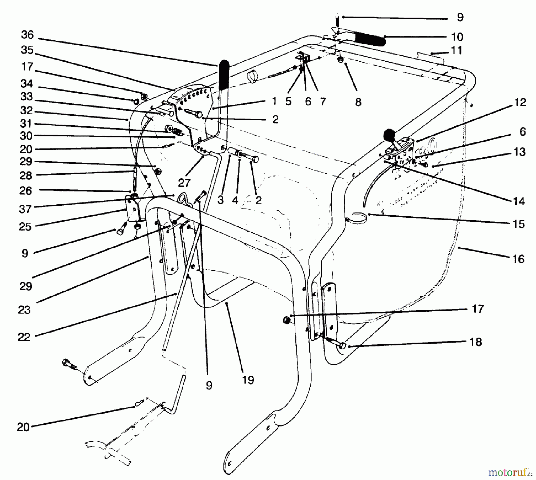  Toro Neu Blowers/Vacuums/Chippers/Shredders 62924 - Toro 5 hp Lawn Vacuum, 1995 (5900001-5999999) CONTROL & HANDLE ASSEMBLY