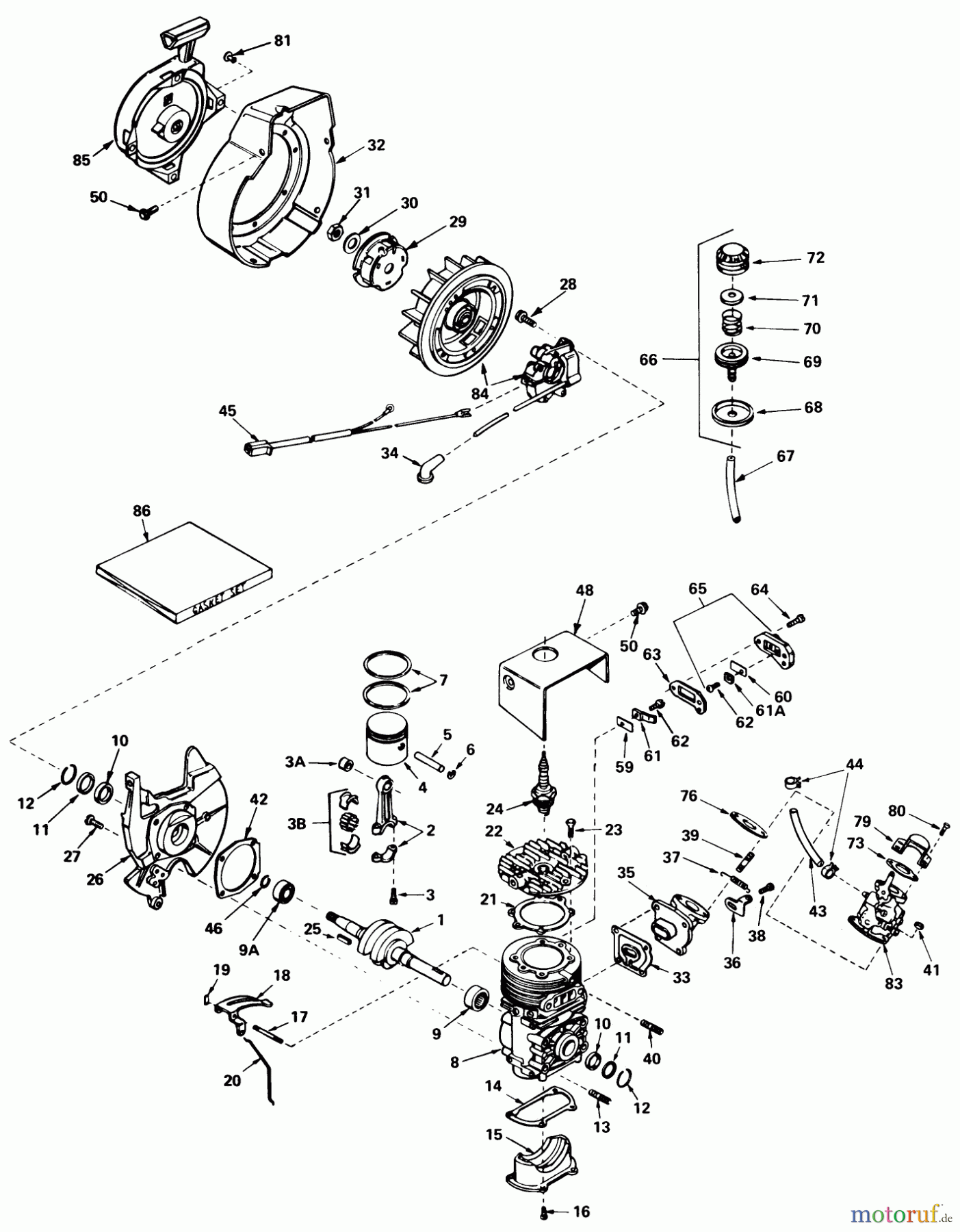  Toro Neu Snow Blowers/Snow Throwers Seite 1 38120 (S-200) - Toro S-200 Snowthrower, 1980 (0000001-0015000) ENGINE ASSEMBLY (ENGINE TECUMSEH MODEL NO. AH520 TYPE 1585)