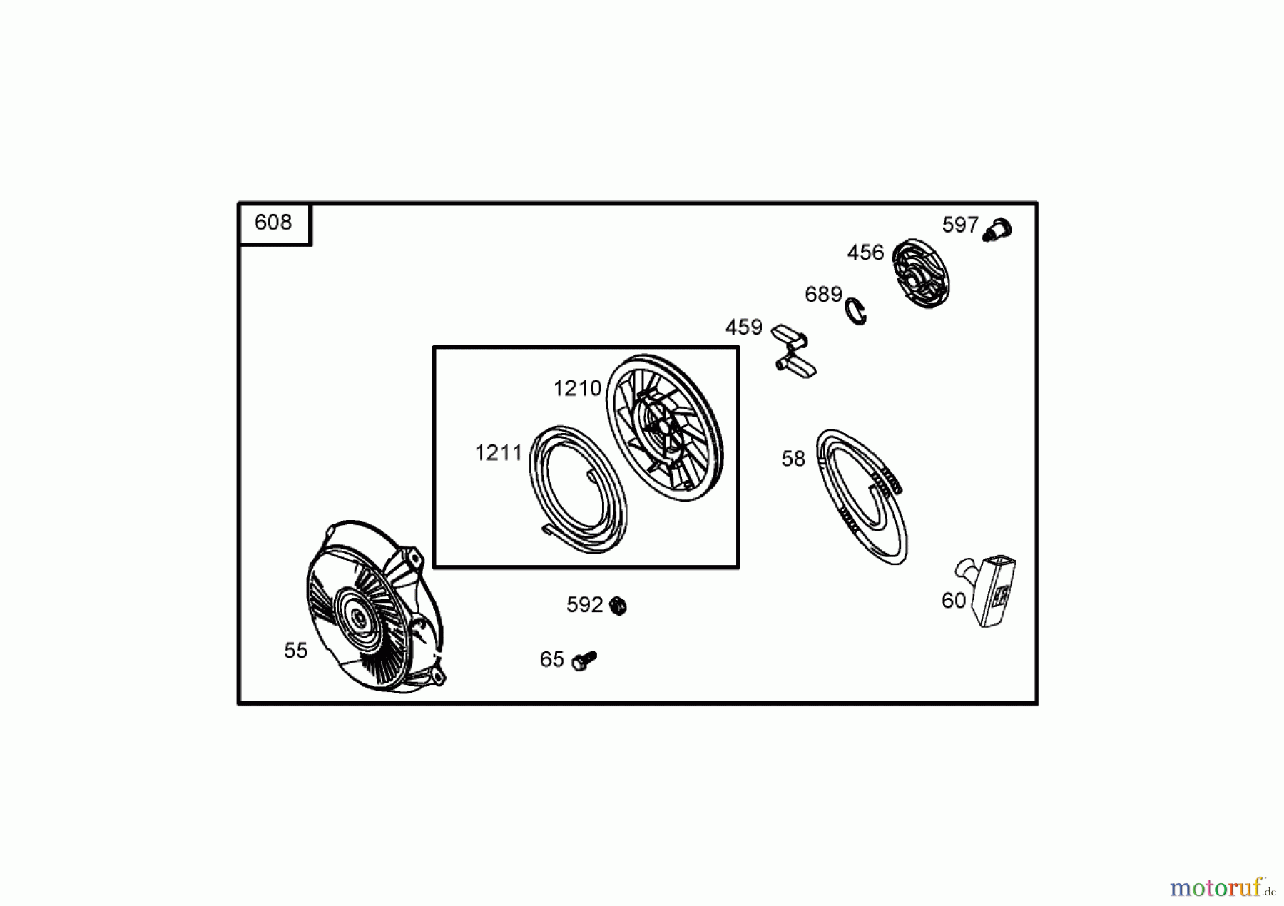  Toro Neu Blowers/Vacuums/Chippers/Shredders 62925 - Toro 206cc OHV Vacuum Blower, 2005 (250000001-250999999) STARTER ASSEMBLY BRIGGS AND STRATTON 126302-0245-E1