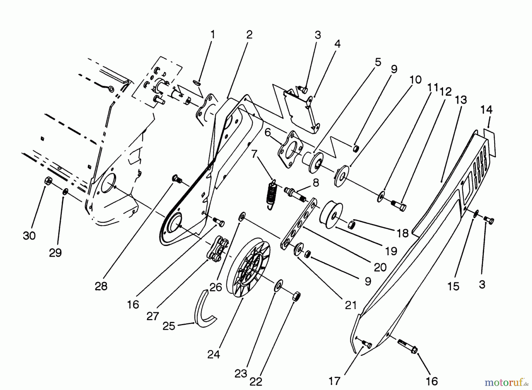  Toro Neu Snow Blowers/Snow Throwers Seite 1 38170 - Toro CCR Powerlite Snowthrower, 1993 (3900001-3999999) PULLEY & BELT COVER ASSEMBLY