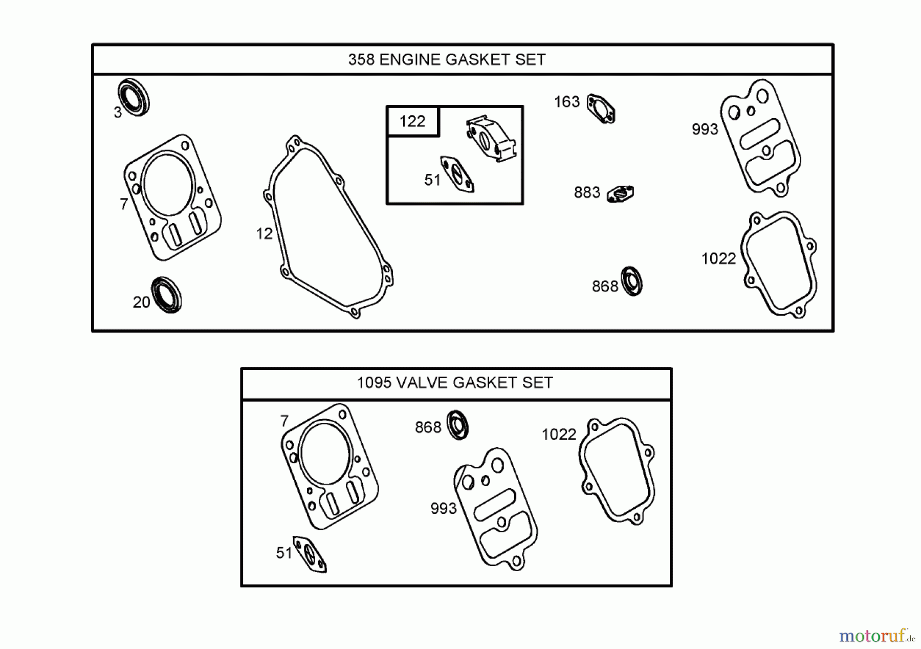  Toro Neu Blowers/Vacuums/Chippers/Shredders 62925 - Toro 206cc OHV Vacuum Blower, 2006 (260000001-260999999) 358 ENGINE GASKET SET AND 1095 VALVE GASKET SET ASSEMBLIES BRIGGS AND STRATTON 126302-0245-E1