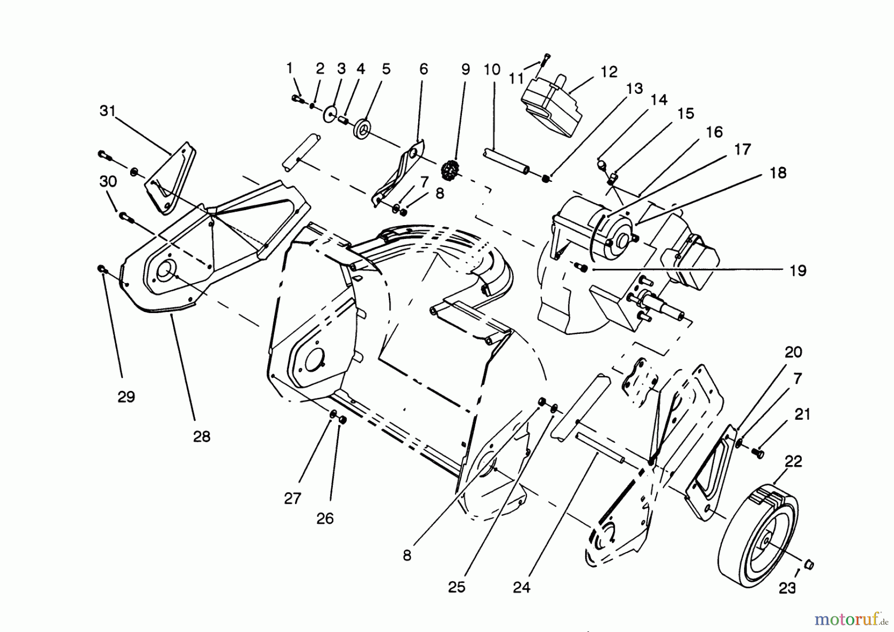  Toro Neu Snow Blowers/Snow Throwers Seite 1 38176 - Toro CCR Powerlite Snowthrower, 1993 (3900001-3999999) ENGINE & WHEEL ASSEMBLY