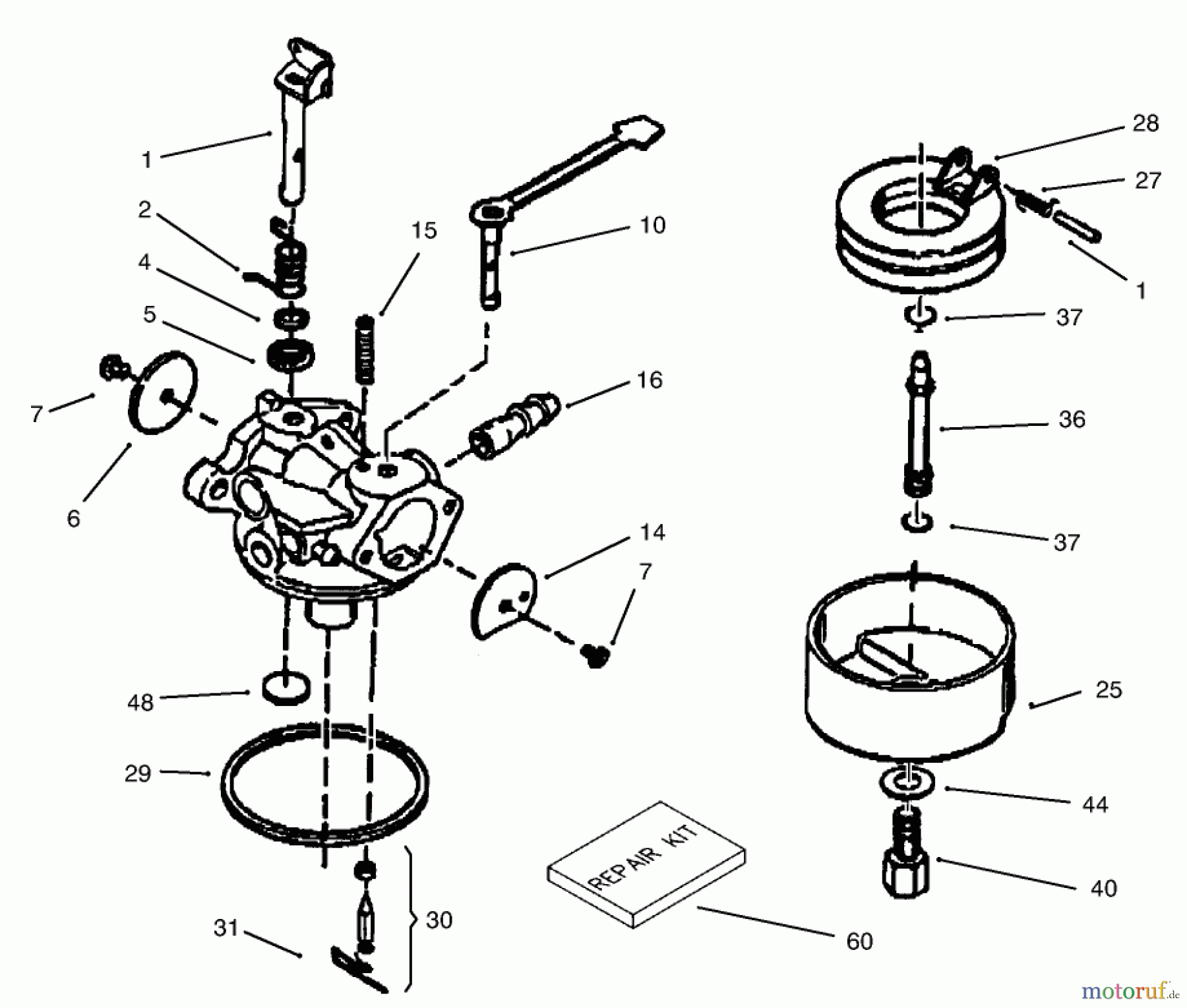  Toro Neu Snow Blowers/Snow Throwers Seite 1 38182 - Toro CCR Powerlite Snowthrower, 2001 (210000001-210999999) CARBURETOR ASSEMBLY NO. 640086 TECUMSEH MODEL NO. HSK635 TYPE 1723A