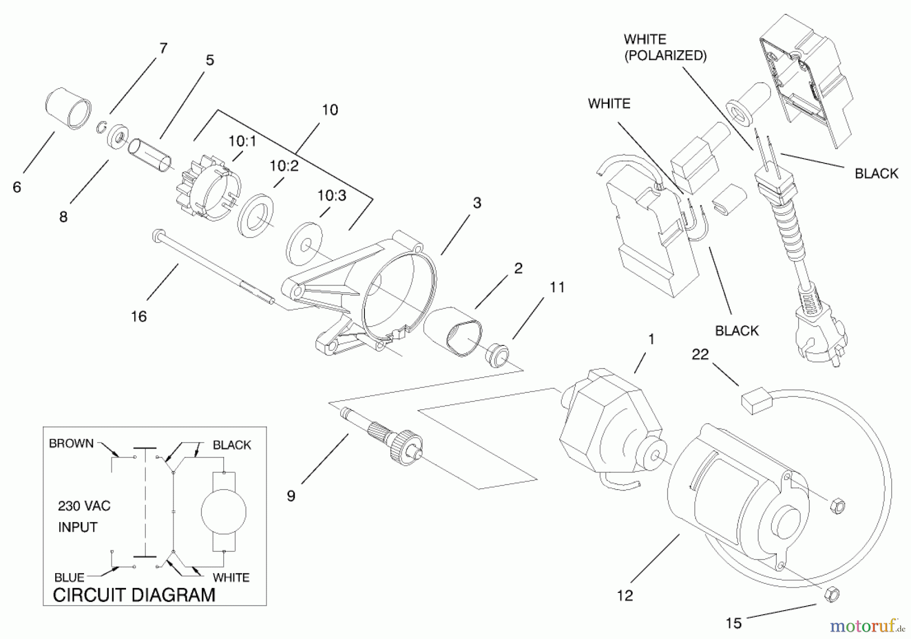  Toro Neu Snow Blowers/Snow Throwers Seite 1 38183 - Toro CCR Powerlite Snowthrower, 2000 (200000001-200999999) STARTER ASSEMBLY (230 VOLT)(MODEL NO. 38183 ONLY)