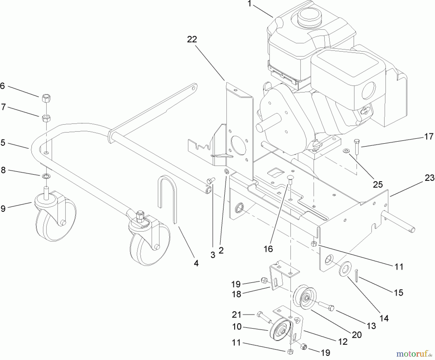Toro Neu Blowers/Vacuums/Chippers/Shredders 62925 - Toro 206cc OHV Vacuum Blower, 2007 (270000001-270999999) ENGINE AND FRONT WHEEL ASSEMBLY